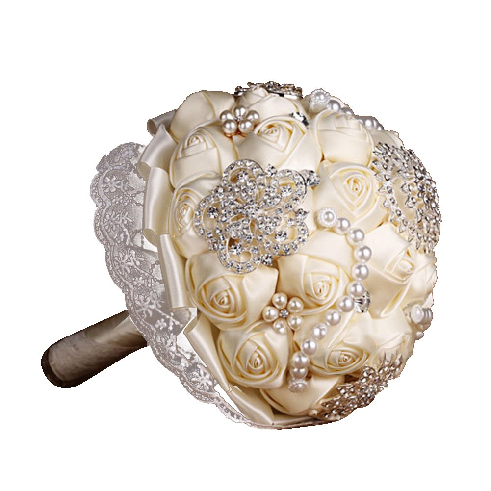 Handmade Rose Flower Wedding Bouquet with Brooch - Elegant Bridal Bouquet for Weddings, Bridal Showers & Photo Props