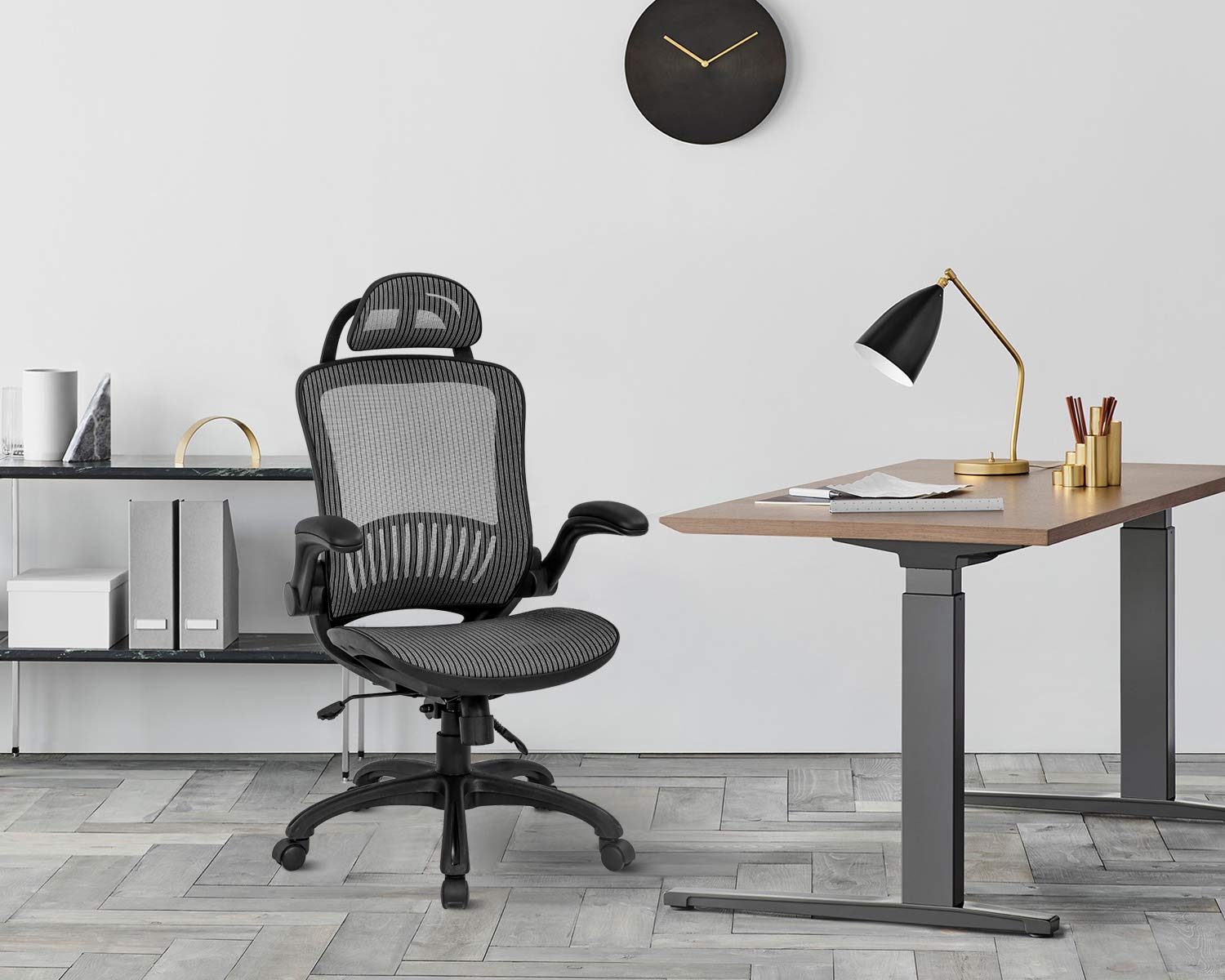 Ergonomic Office Chair with Lumbar Support & Headrest - Adjustable Mesh Computer Desk Chair with Flip-Up Arms, Swivel & Rolling Wheels - Comfortable Task Chair for Adults (Grey) - Perfect for Home Office, Gaming & Workspace