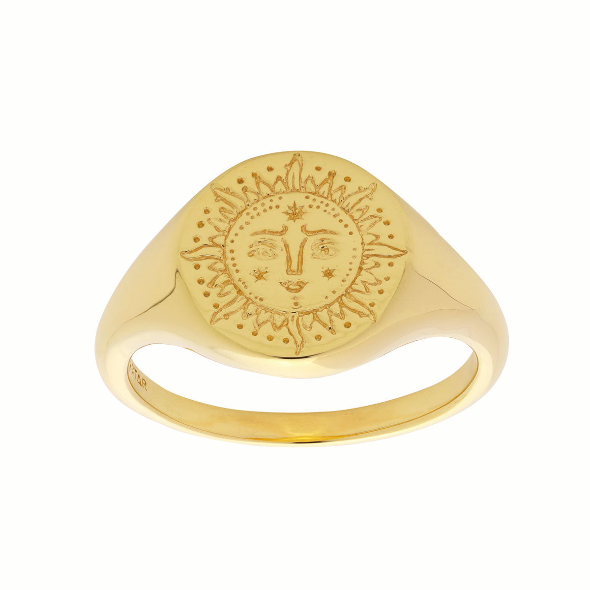 Sun Signet Gold Ring for Men & Women - Elegant Engraved Signet Ring for Everyday Wear, Gifts & Special Occasions