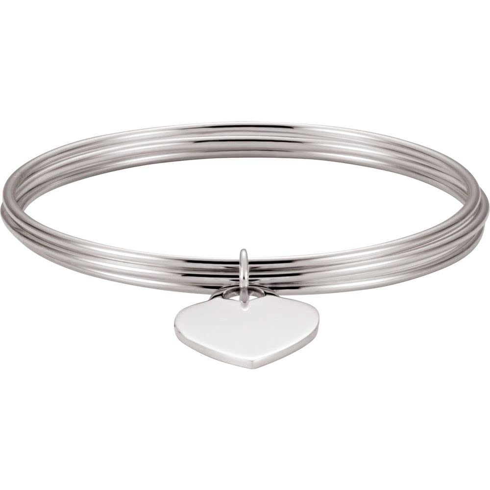 Sterling Silver Triple Bangle Bracelet with Heart Charm - Elegant Women's Jewelry Gift for Her (8 Inch) - Perfect for Anniversaries, Valentine's Day & Special Occasions