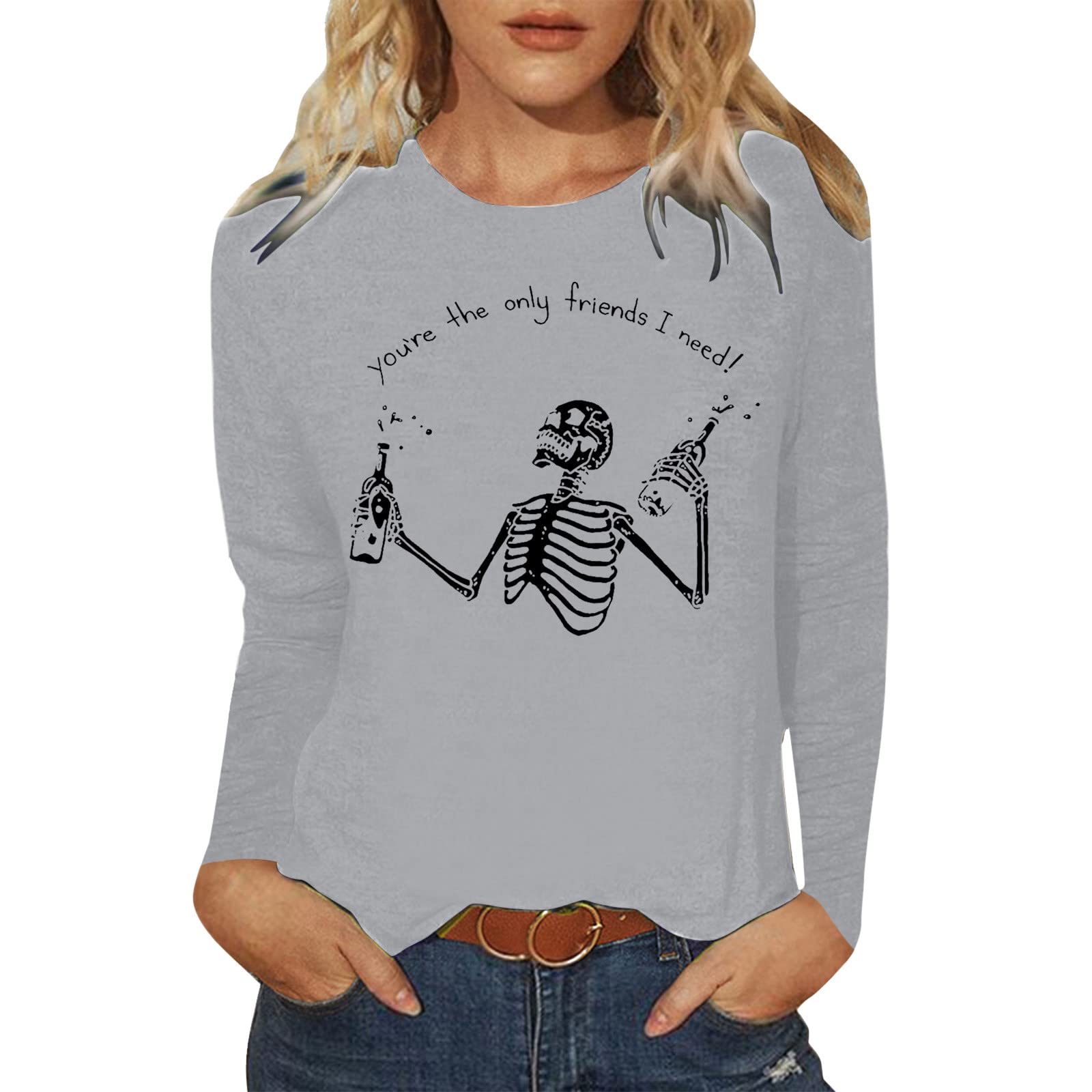 MLAGJSS Women's Casual Letter Print Compression Shirt - Long Sleeve Round Neck Loose Fit T-Shirt for Workout, Yoga & Everyday Wear