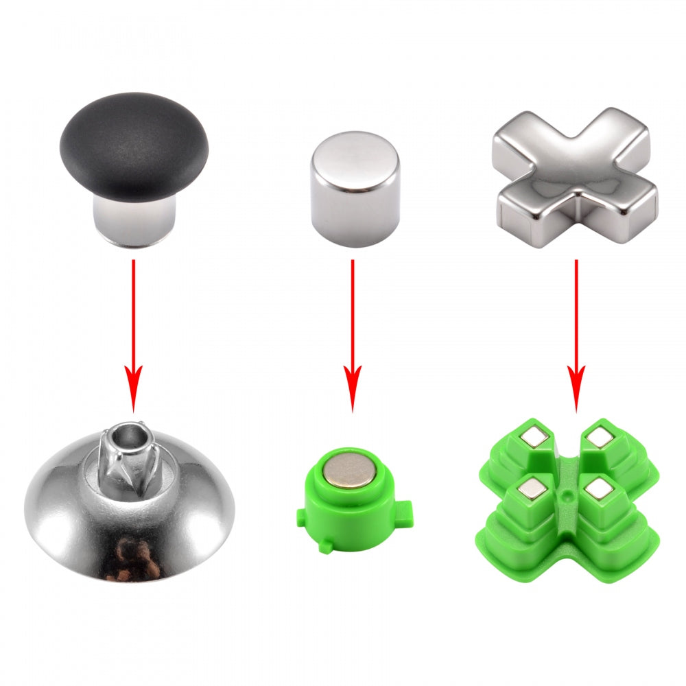 eXtremeRate Magnetic Metal Bullet Buttons & D-Pads - Aluminum Thumbsticks with Adjustable Height - 31-in-1 Replacement Parts Kit for All PS4 Controller Models (P4J1004) - Perfect for Gaming, Customization & Controller Repair