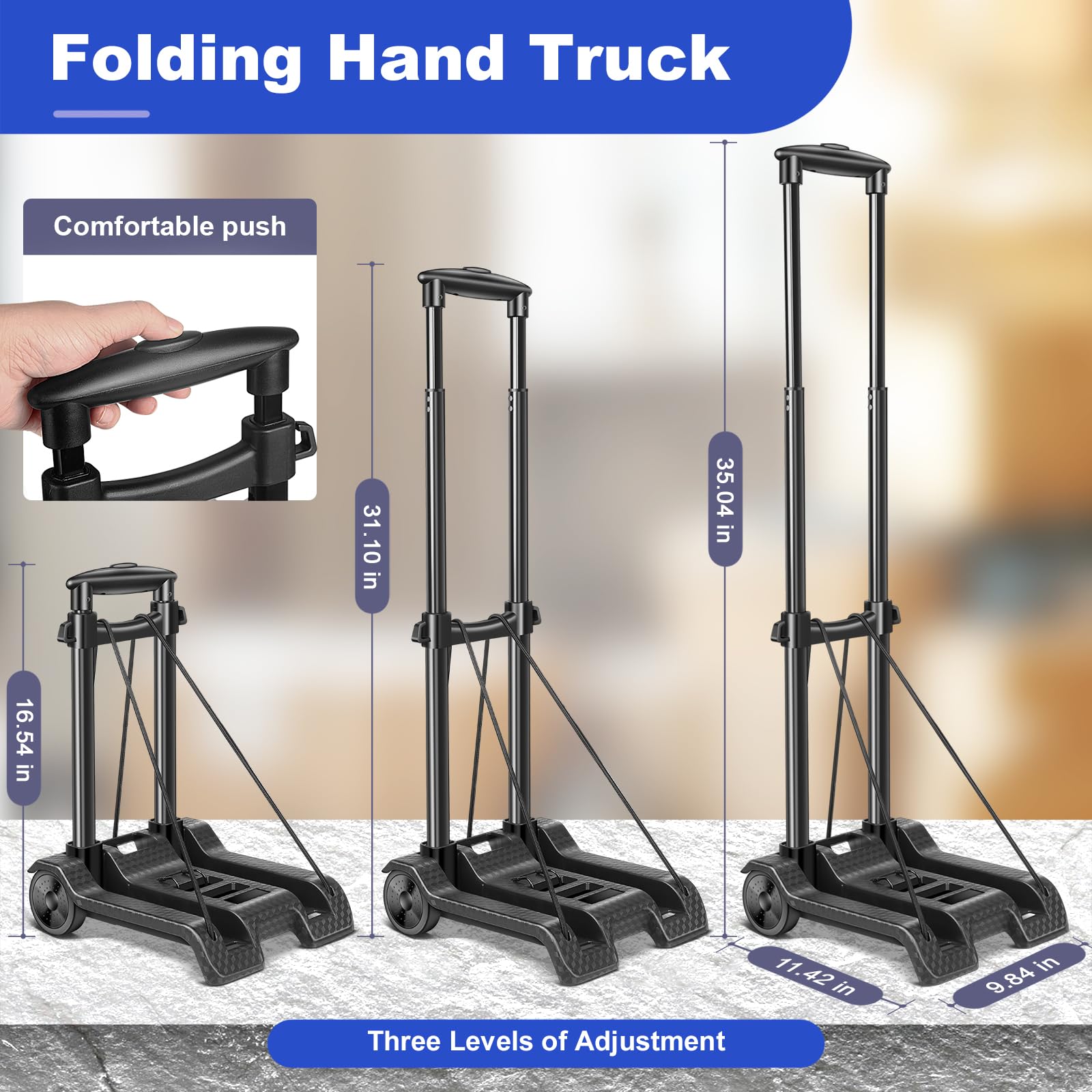 Small Folding Hand Truck with 2 Wheels - Portable Luggage Cart & Upgraded Trolley Dolly for Travel, Shopping, Office & Airport Use | Compact Foldable Design for Easy Storage & Transport