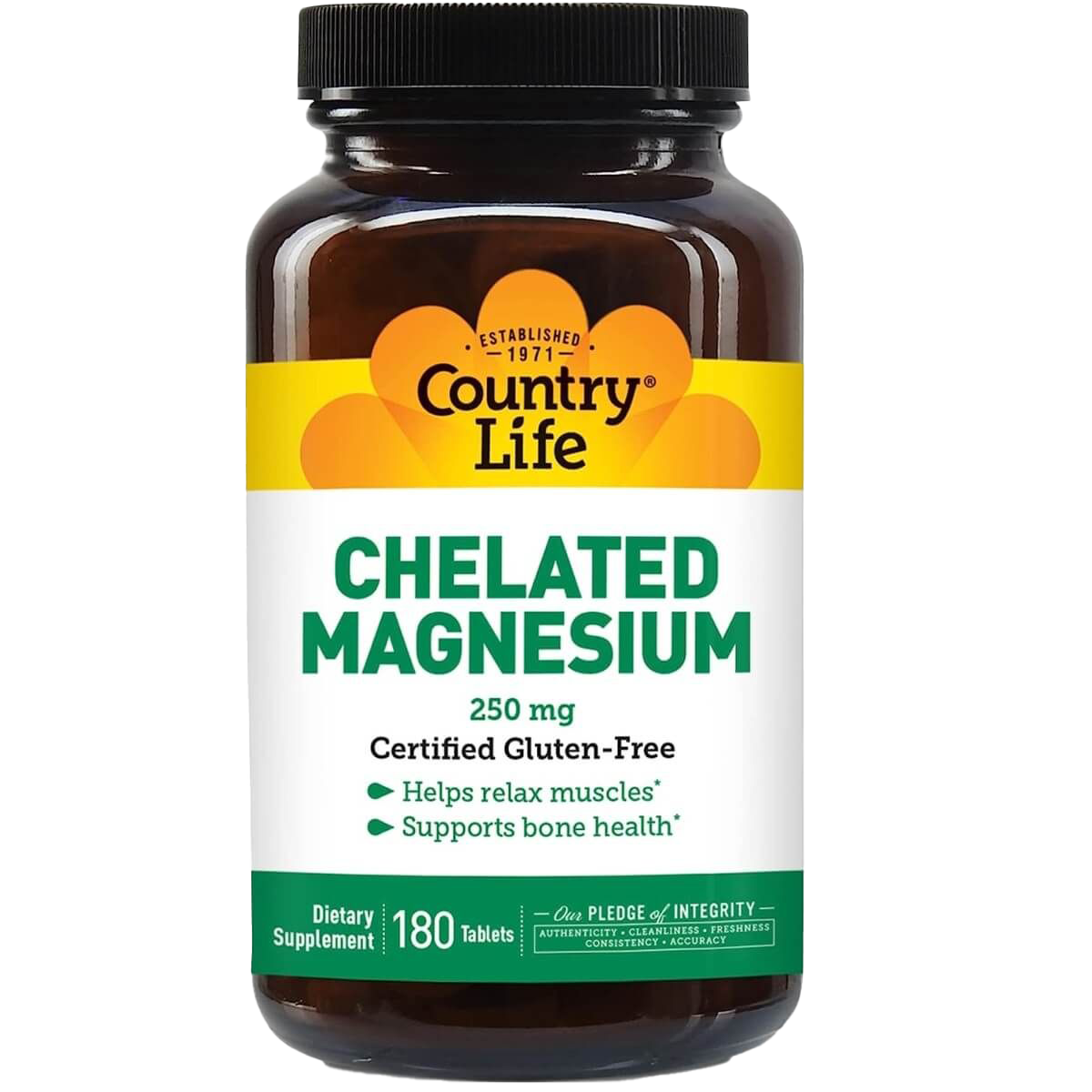 Country Life Chelated Magnesium 250mg - 180 Tablets for Muscle Relaxation, Stress Relief & Better Sleep | High Absorption Magnesium Supplement for Adults