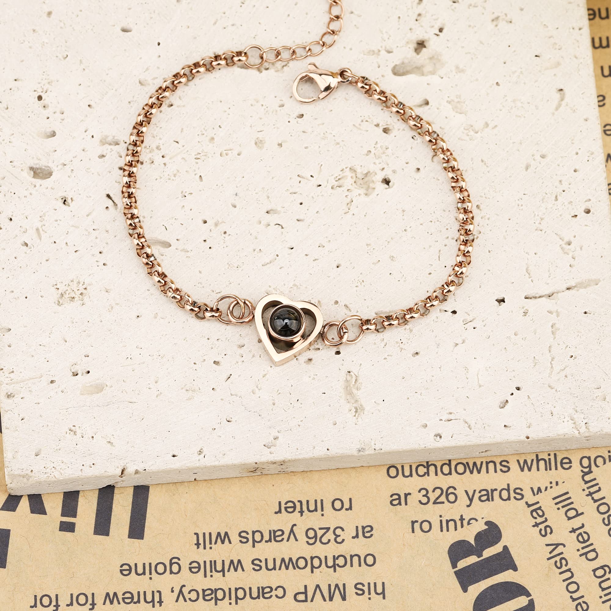 Personalized Photo Projection Bracelet - Custom Engraved I Love You Bracelet with Picture Inside - 100 Languages Memorial Gift for Women - Perfect for Anniversaries, Birthdays & Special Occasions