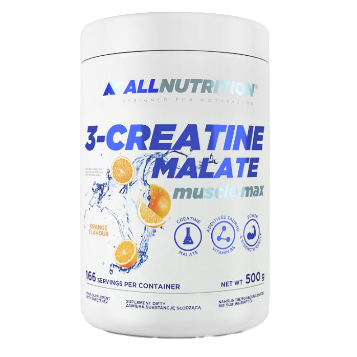 Allnutrition 3 Creatine Malate Powder - 500g Orange Flavor | Muscle Recovery & Strength Supplement for Athletes & Bodybuilders | Pre & Post Workout Performance Booster
