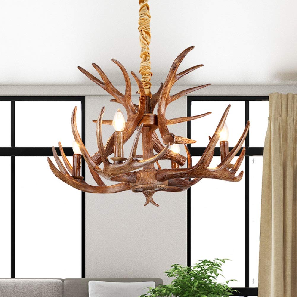Rustic Antlers Chandelier - 4-Light Deer Horn Pendant Lamp with Farmhouse Candle Style for Dining Room, Living Room & Cabin Decor | Perfect for Cozy Cabin Retreats, Rustic Weddings and Western-Themed Home Decor