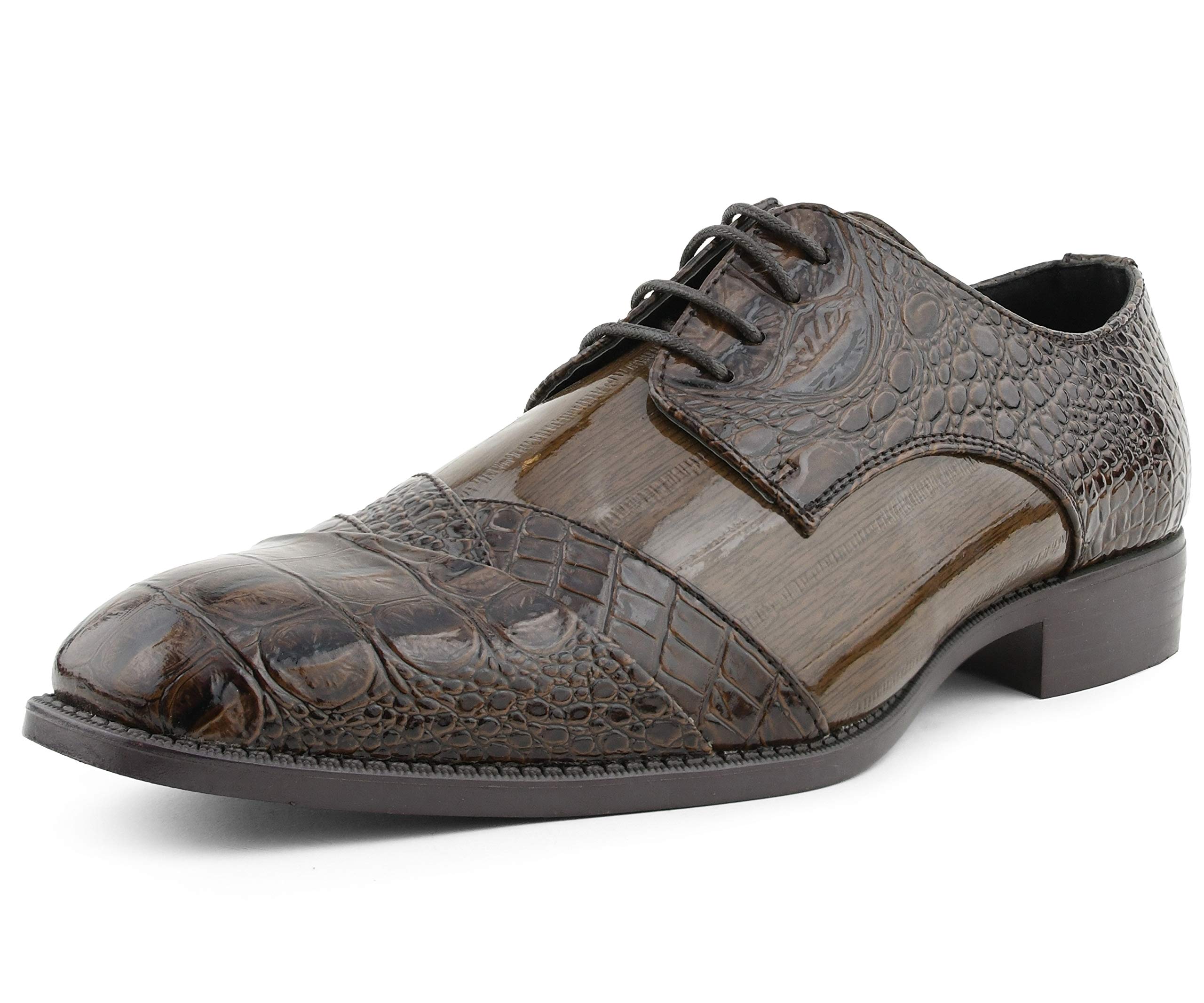 Bolano Bandit Men's Cap Toe Oxford Dress Shoes - Alligator Print Formal Leather Shoes for Business & Wedding - Premium Croc Folded Oxfords for Office, Prom & Special Occasions