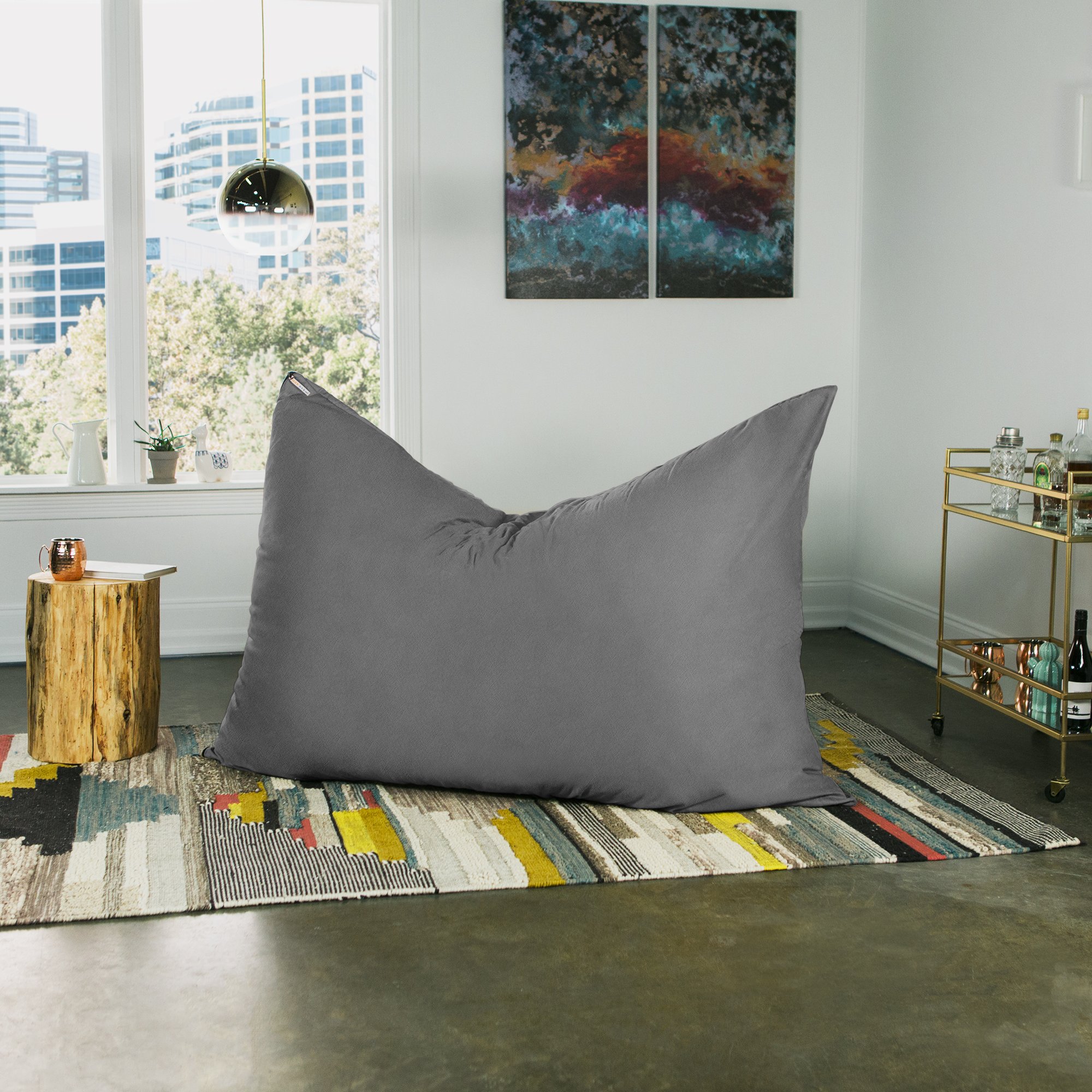 Jaxx Pillow Saxx 5.5-Foot Oversized Bean Bag Chair - Ultra Soft Floor Pillow Lounger for Adults & Teens, Charcoal Grey - Perfect for Gaming, Movie Nights & Dorm Room Relaxation