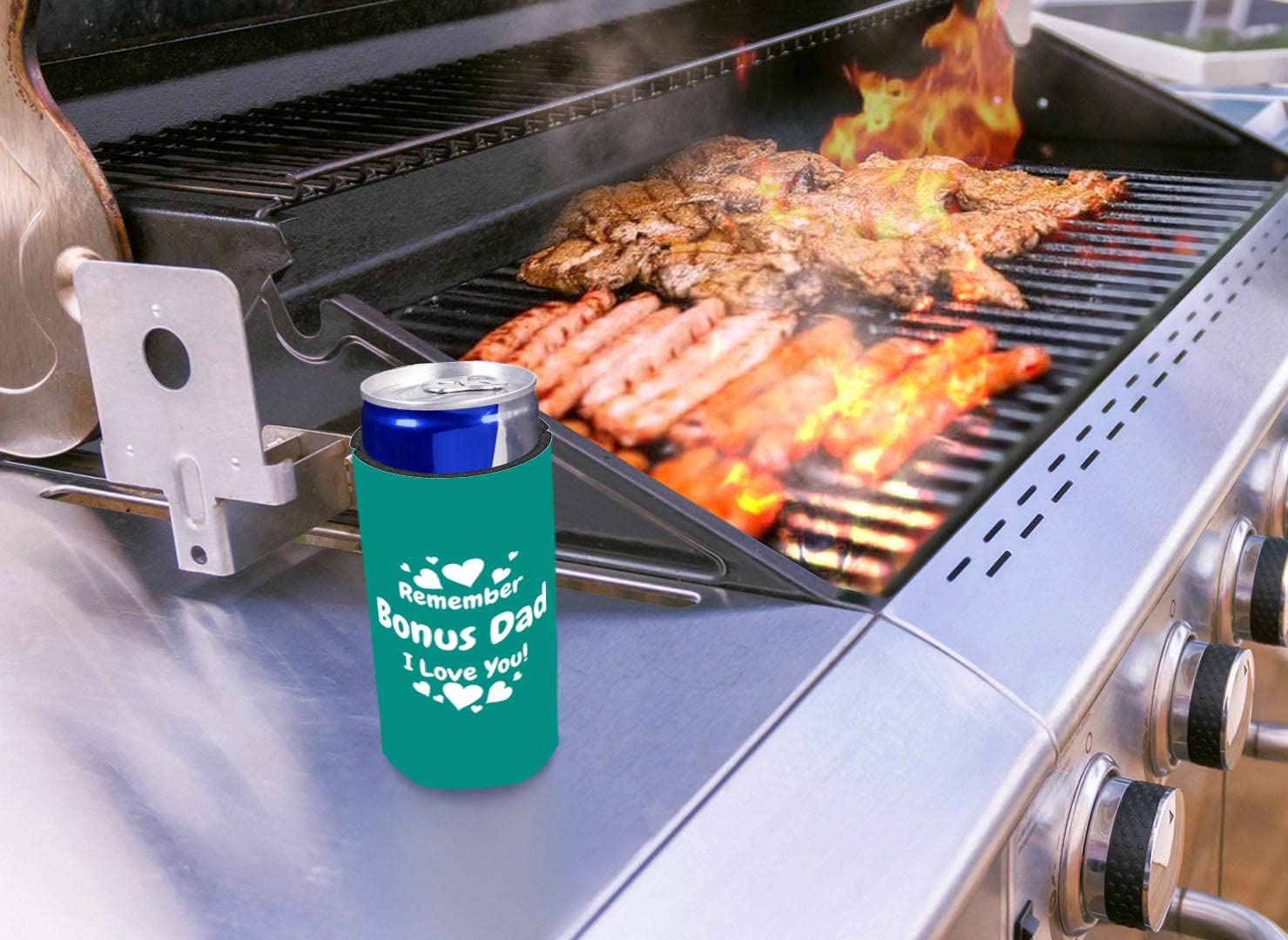 12-Pack Ultra Slim Can Coolers for Step Dad - Perfect Father's Day Gift with 'Bon's Dad I Love You' Design - Great for BBQ, Camping & Outdoor Parties
