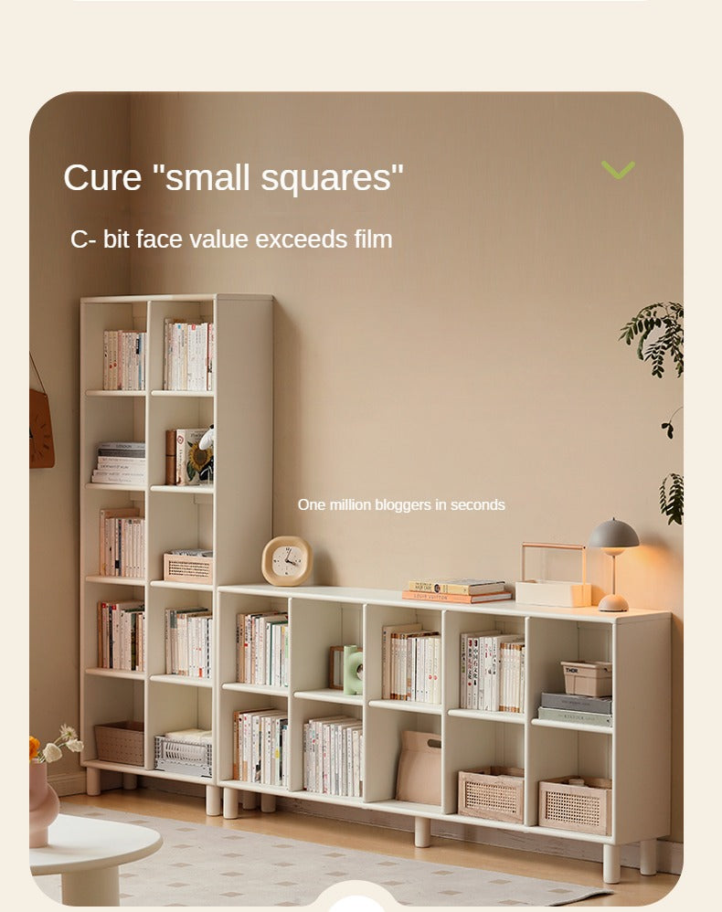 Poplar Solid Wood Bookcase - Free Combination Cream Style Bookshelf for Living Room, Bedroom & Office Storage