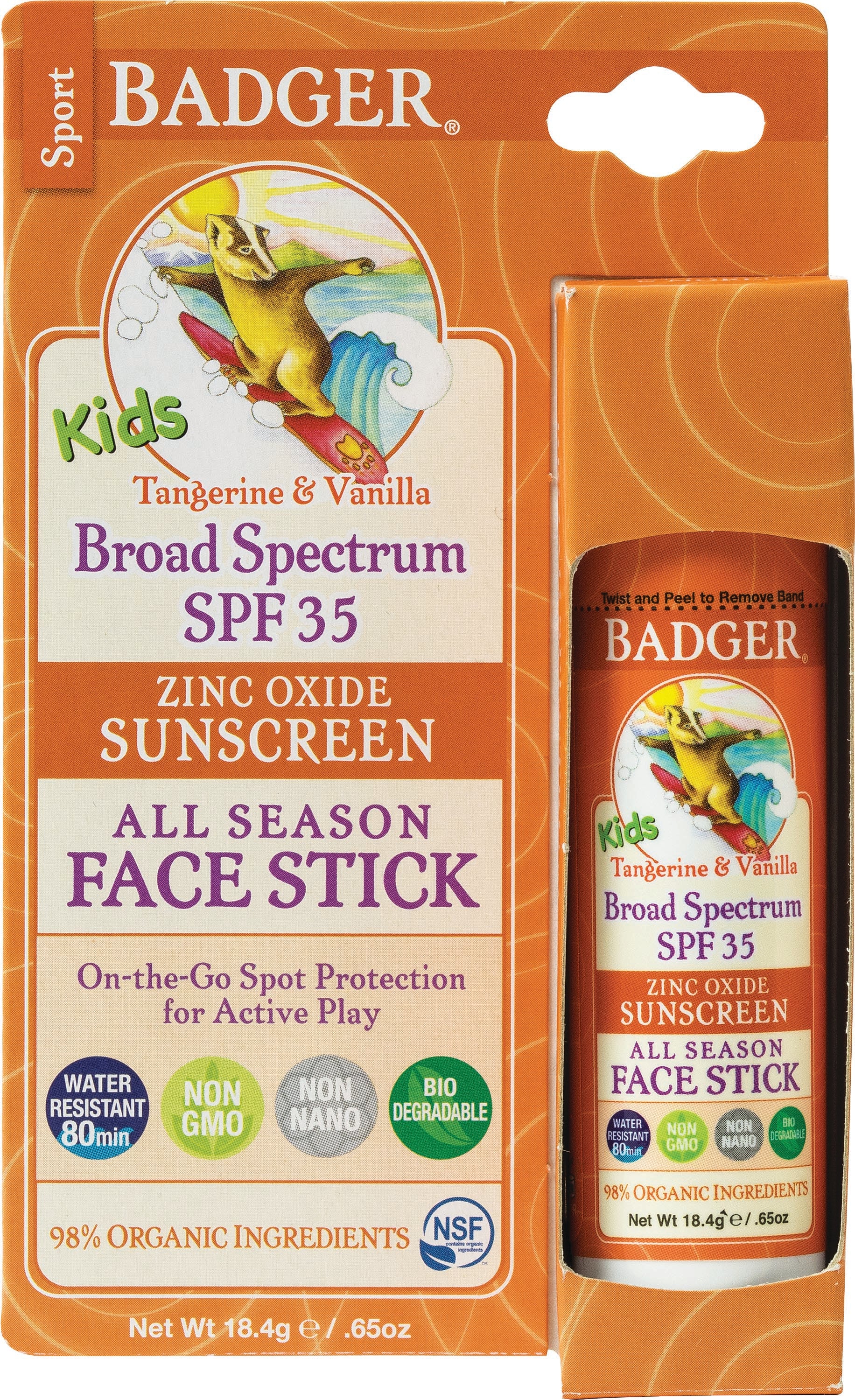 Badger Kids SPF 35 Mineral Sunscreen Stick - Natural, Reef-Safe Sun Protection for Children | Water-Resistant, Easy Application for Outdoor Play, Beach & Pool Days