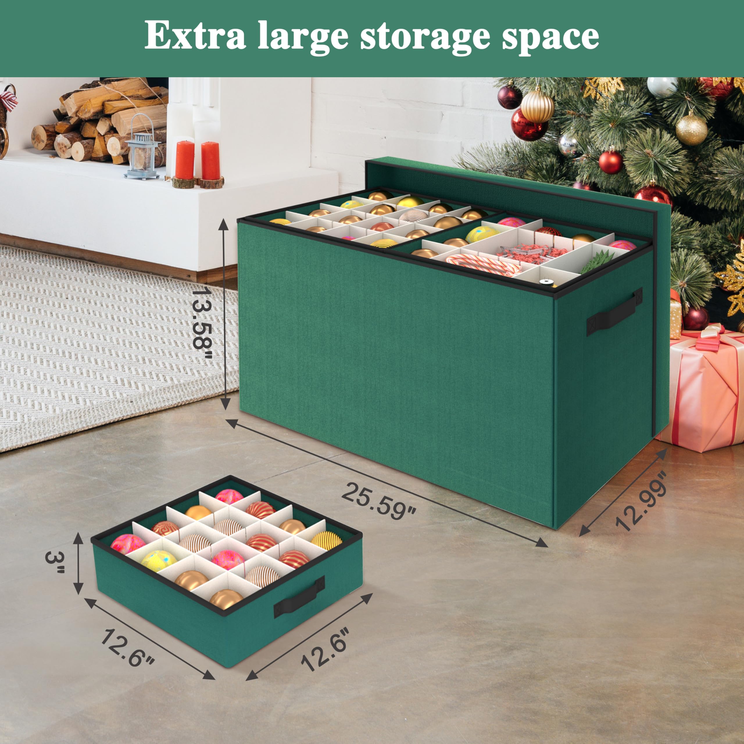 Christmas Ornament Storage Box with Lids & Adjustable Dividers - Holds 128 Ornaments (3