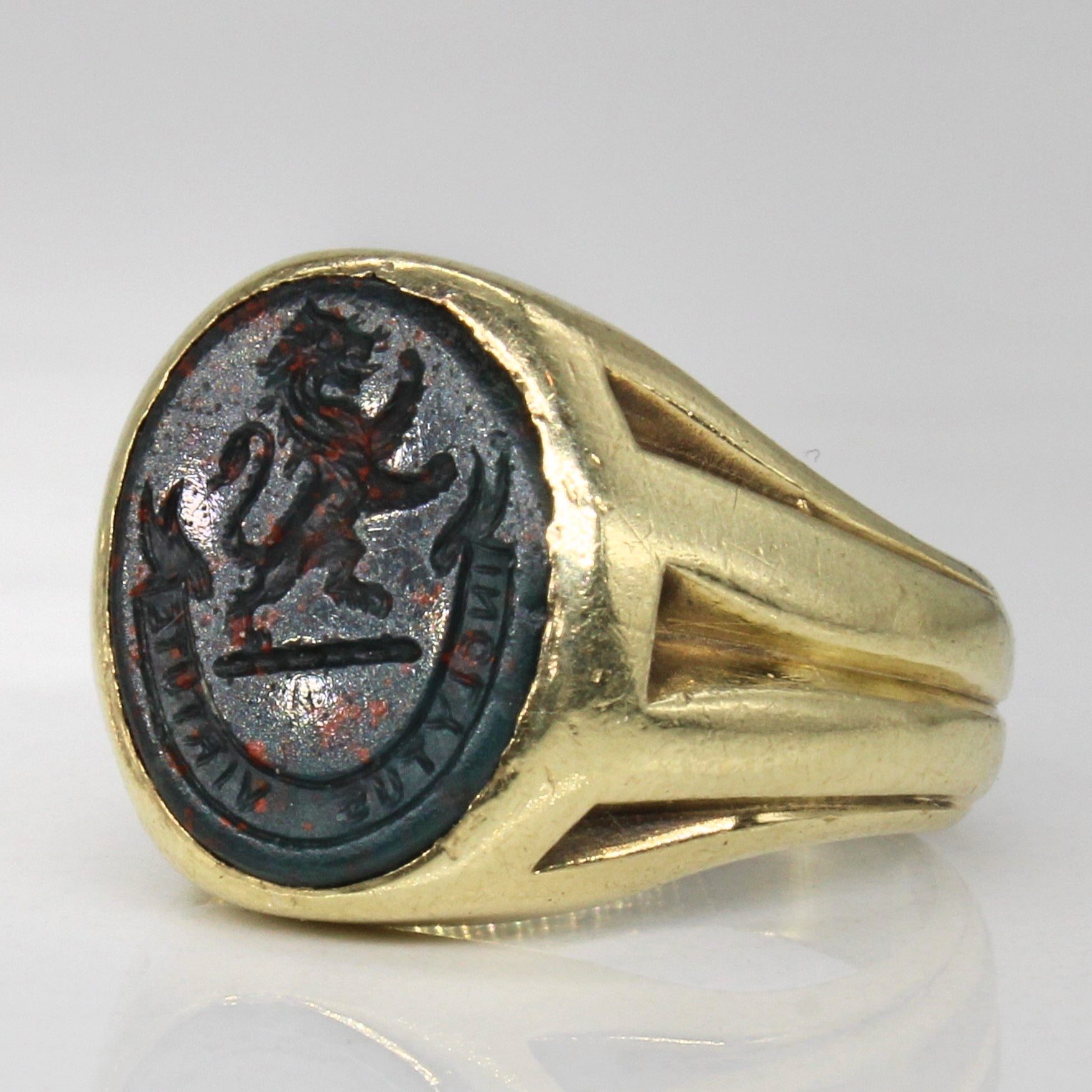 Simulated Bloodstone Lion Engraved Ring - 3.00 Carat Genuine Stone - Size 3.5 - Gothic Jewelry for Men & Women - Perfect for Renaissance Fairs, Cosplay & Unique Fashion Statements