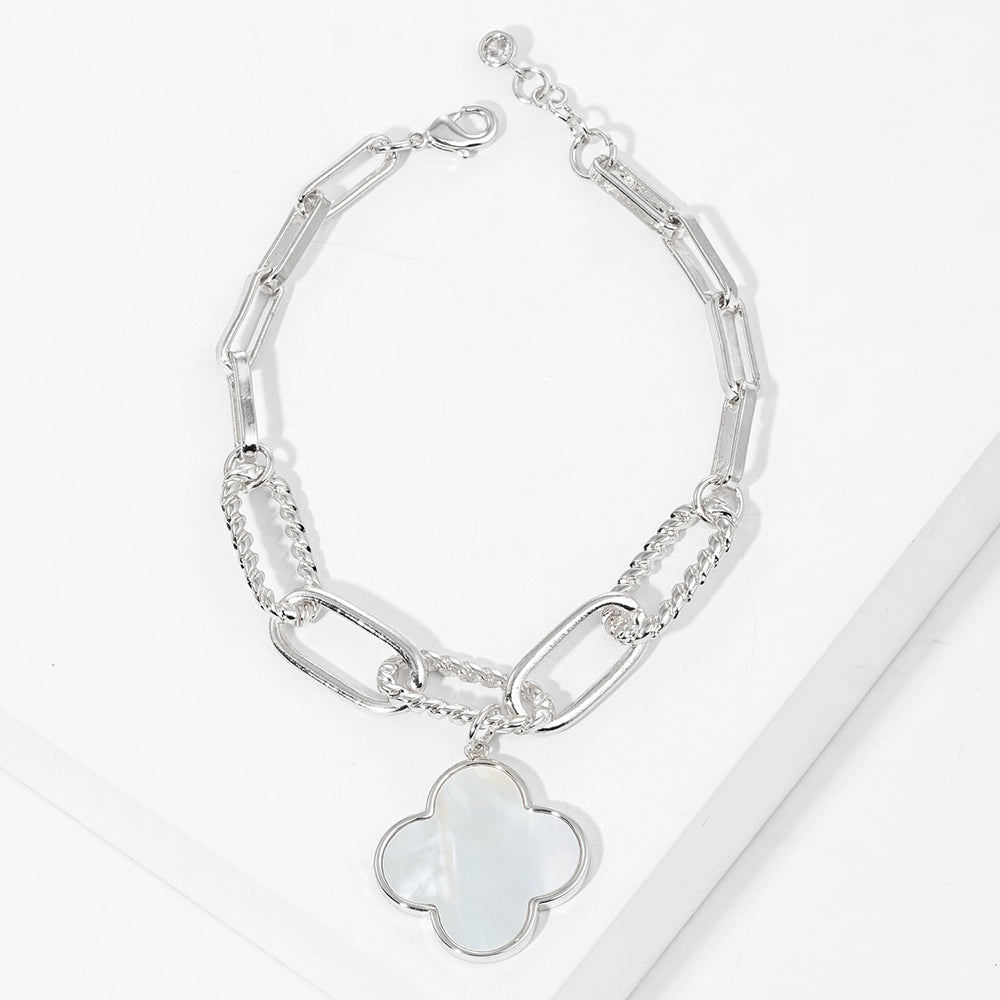White Gold Dipped Mother of Pearl Charm Bracelet for Women - Elegant Jewelry Gift for Birthday, Anniversary & Special Occasions | M H W ACCESSORIES