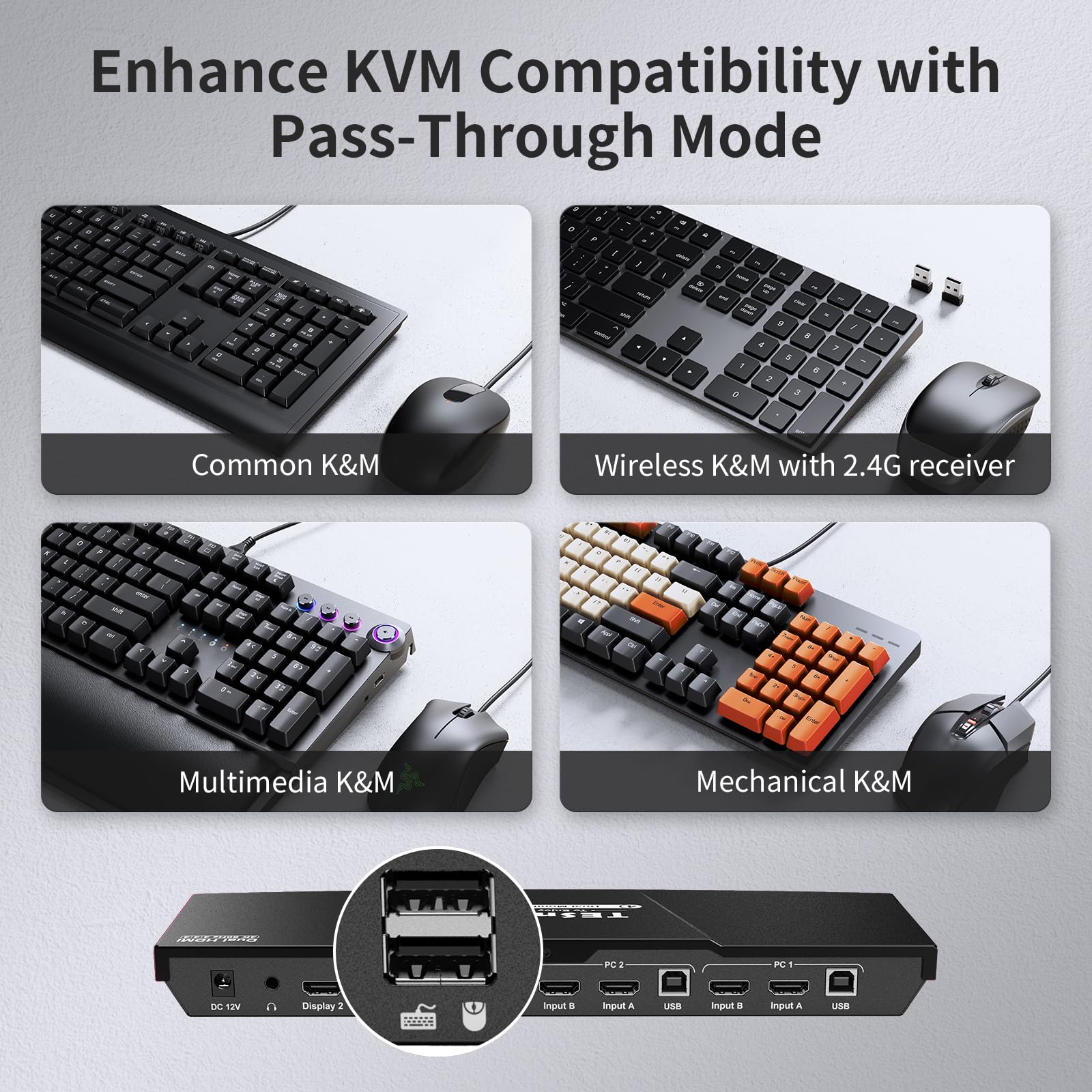 TESmart 2 Port HDMI KVM Switch for 2 Monitors & 2 Computers - 4K@60Hz, USB 2.0, EDID Emulator, Audio Support - Hotkey & Button Switching with Cables - Perfect for Home Office, Gaming & Multi-Tasking Workstations
