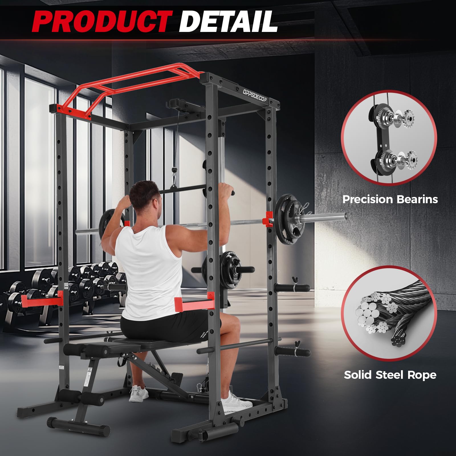 **OPPSDECOR 1600lbs Power Cage with LAT Pulldown & Adjustable Cable System – Multi-Functional Squat Rack for Home Gym – Strength Training, Weightlifting & Full-Body Workouts**    *(Use for Home Fitness, Bodybuilding, CrossFit & Functional Training)*