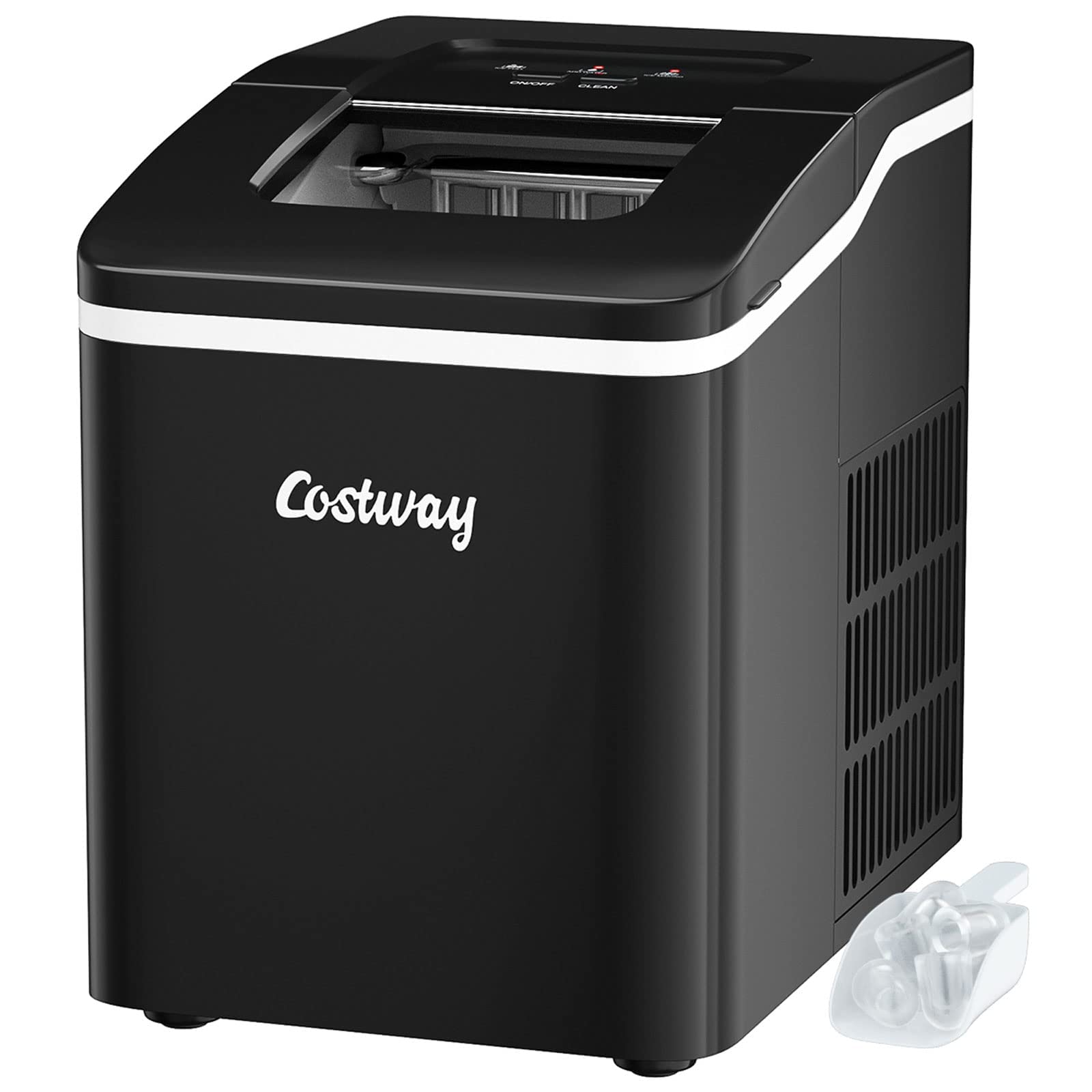 COSTWAY 26Lbs/24H Portable Countertop Ice Maker with Self-Cleaning Function - Makes Bullet Ice Cubes in 8 Minutes - Includes Scoop & Removable Basket - Perfect for Home, Office, Parties, Bars, and Outdoor Gatherings - Black