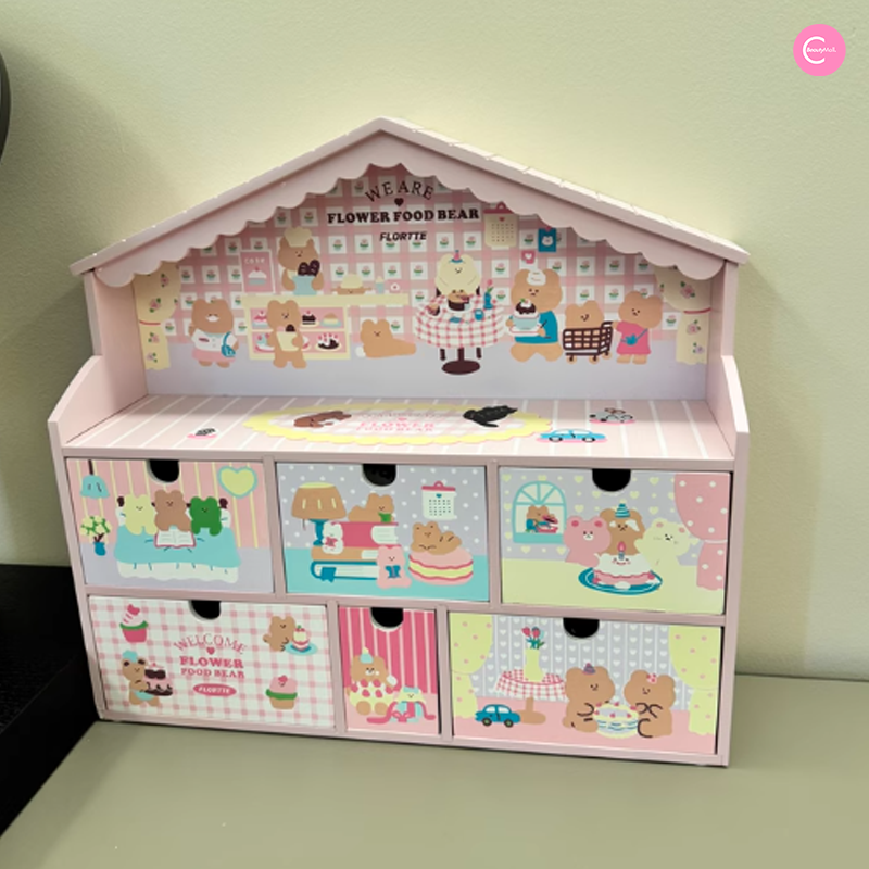 FLORTTE Cute Cauliflower Bear Makeup Organizer - Portable Cosmetic Storage Box for Travel, Vanity, and Bathroom Organization