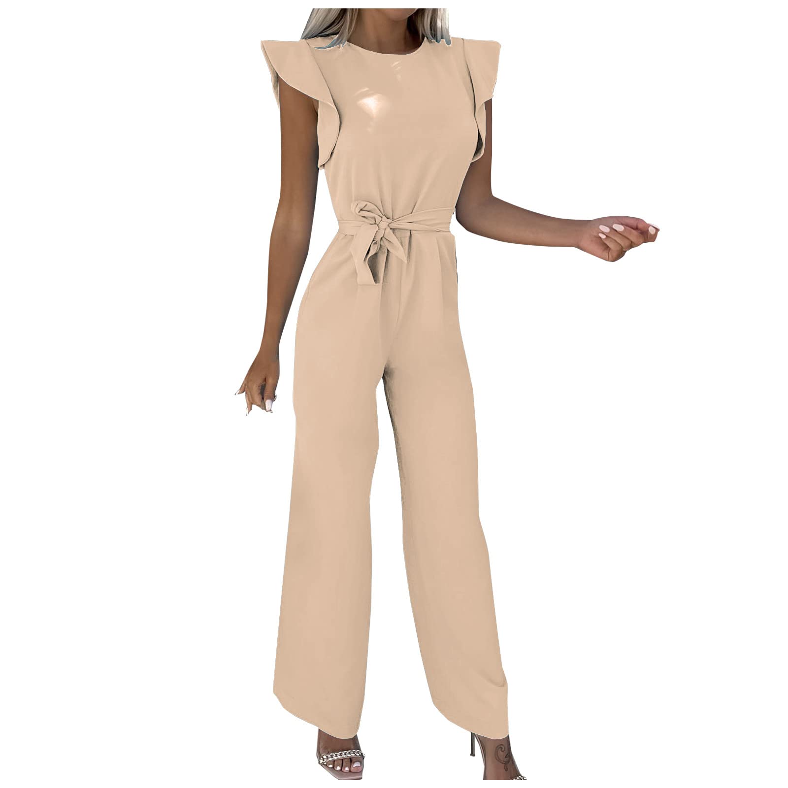 Women's Summer Jumpsuit - Sleeveless Solid Color Ruffled Suspender Romper | Casual Beachwear & Vacation Outfit for Ladies | Perfect for Pool Parties, Tropical Getaways and Summer Festivals