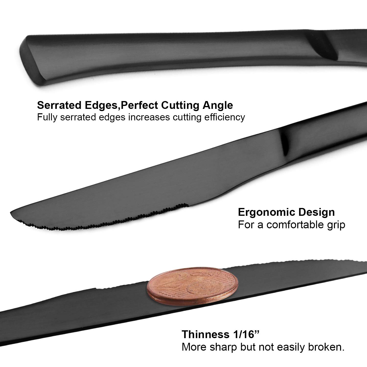 SHARECOKK Premium 4-Piece Steak Knives Set - Stainless Steel Serrated Blades, Dishwasher Safe Kitchen Cutlery for Steak, Meat & BBQ | Perfect for Dinner Parties, Restaurants & Home Cooking
