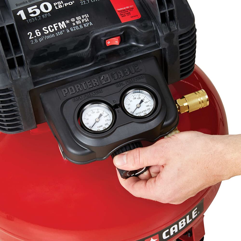 Porter-Cable 6-Gallon Pancake Air Compressor - Oil-Free, Lightweight & Portable (C2002) - Perfect for Nail Guns, Inflating Tires & DIY Home Projects