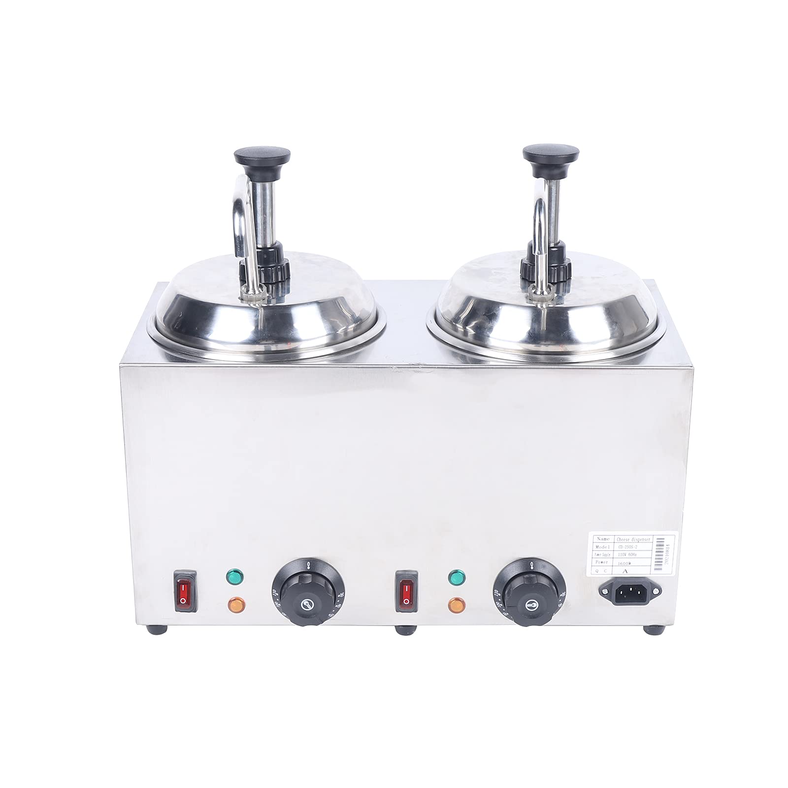 Electric Double-Head Warmer Dispenser with Pump & Temp Control - 2 x 2L Capacity for Melting Cheese, Caramel, Chocolate | Perfect for Restaurants, Cafes & Catering Events