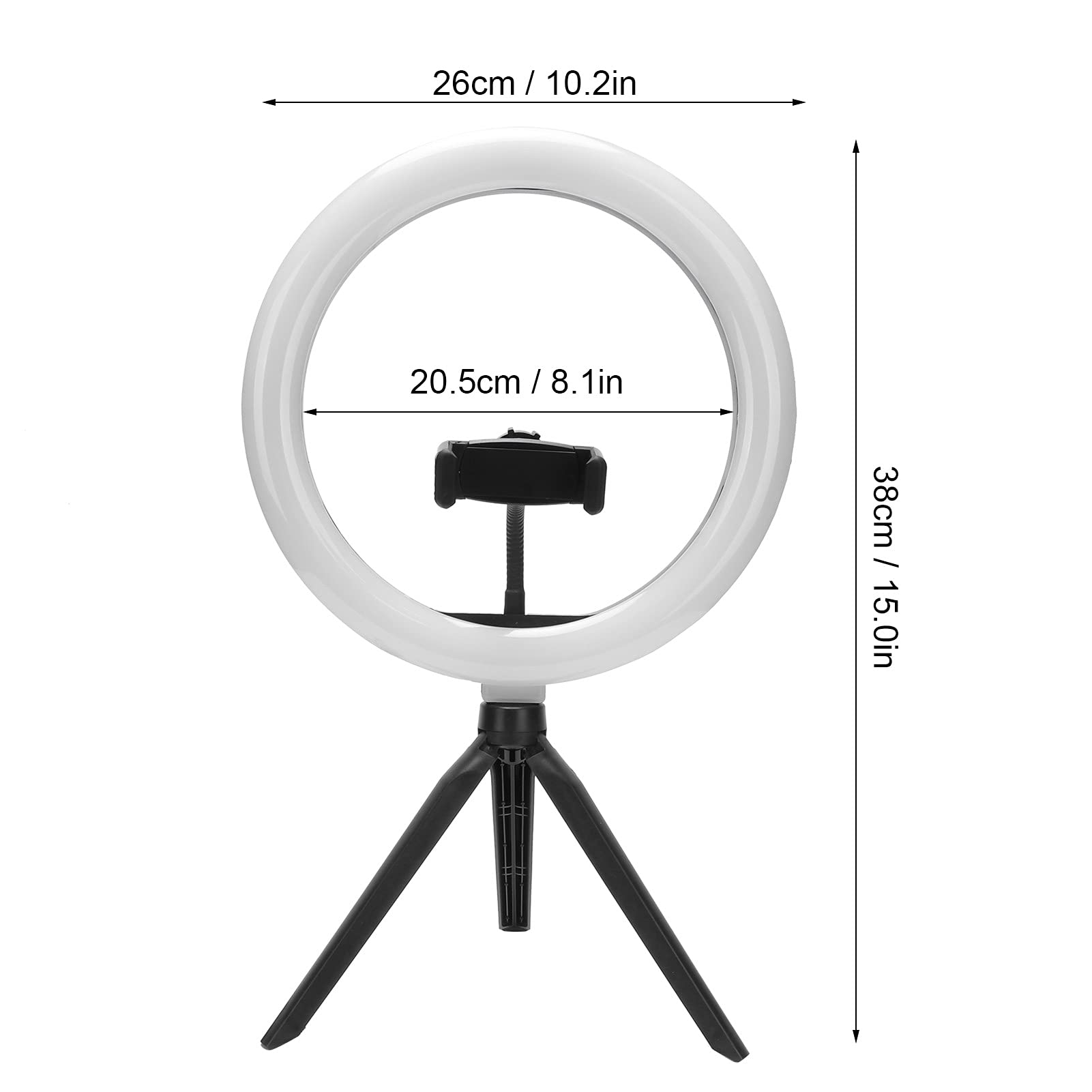 Dimmable LED Circle Light - 10 Brightness Levels, Makeup Lamp with Phone Holder for Vanity, Selfie & Video Lighting - Perfect for Makeup Application, Content Creation & Home Office Desk Lighting