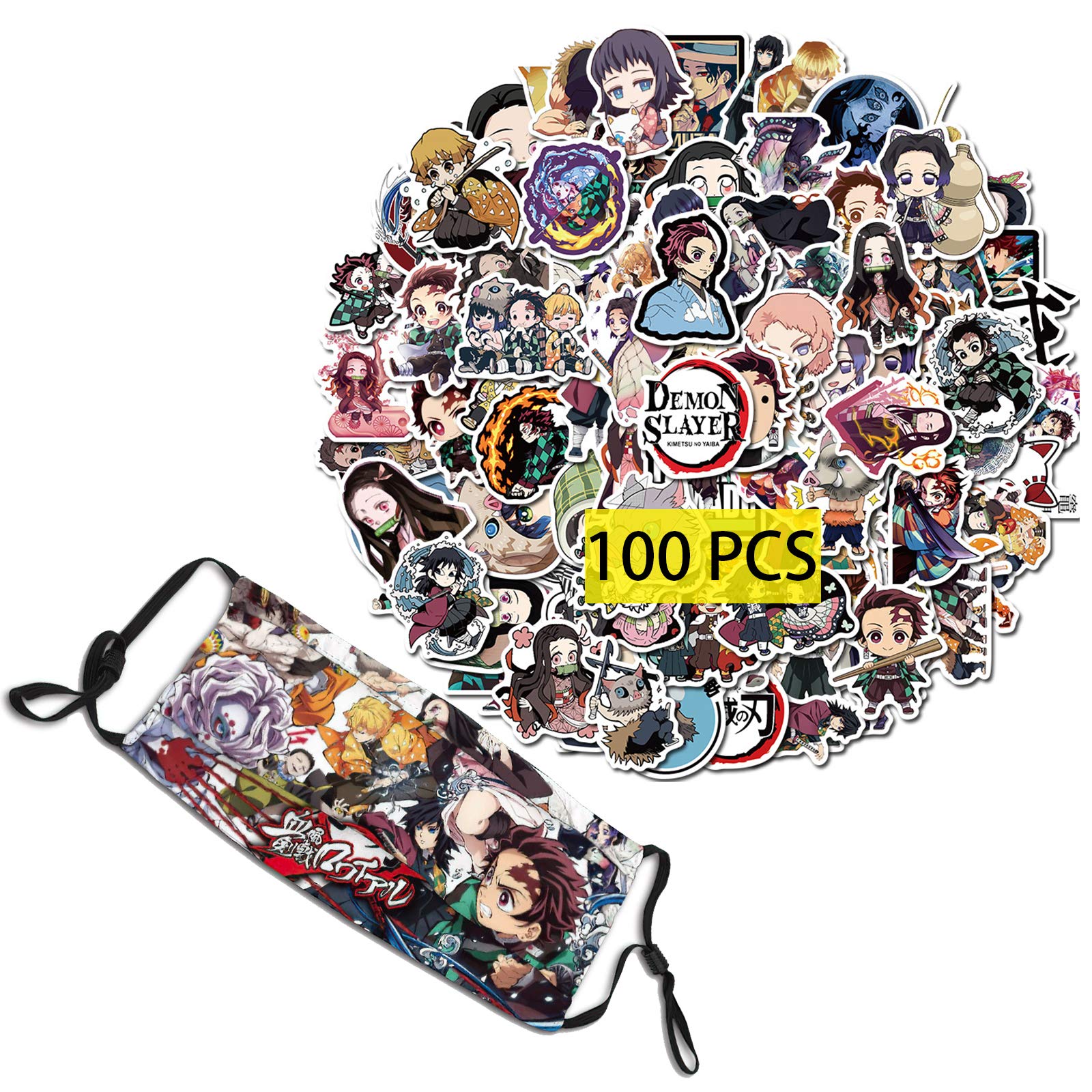 100PCS Kilmila Demon Slayer Anime Stickers with Outdoor Mask - Perfect Gift for Anime Fans, Party Supplies, Teens Decor for Laptop, Guitar & Water Bottles | Demon Slayer Merchandise for Cosplay, Conventions & Birthday Parties