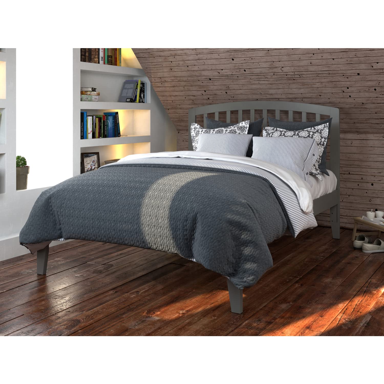 AFI Richmond Full Platform Bed Frame with USB Charging Ports - Modern Grey Wooden Bed for Small Spaces - Perfect for Apartments, Dorms & Guest Rooms