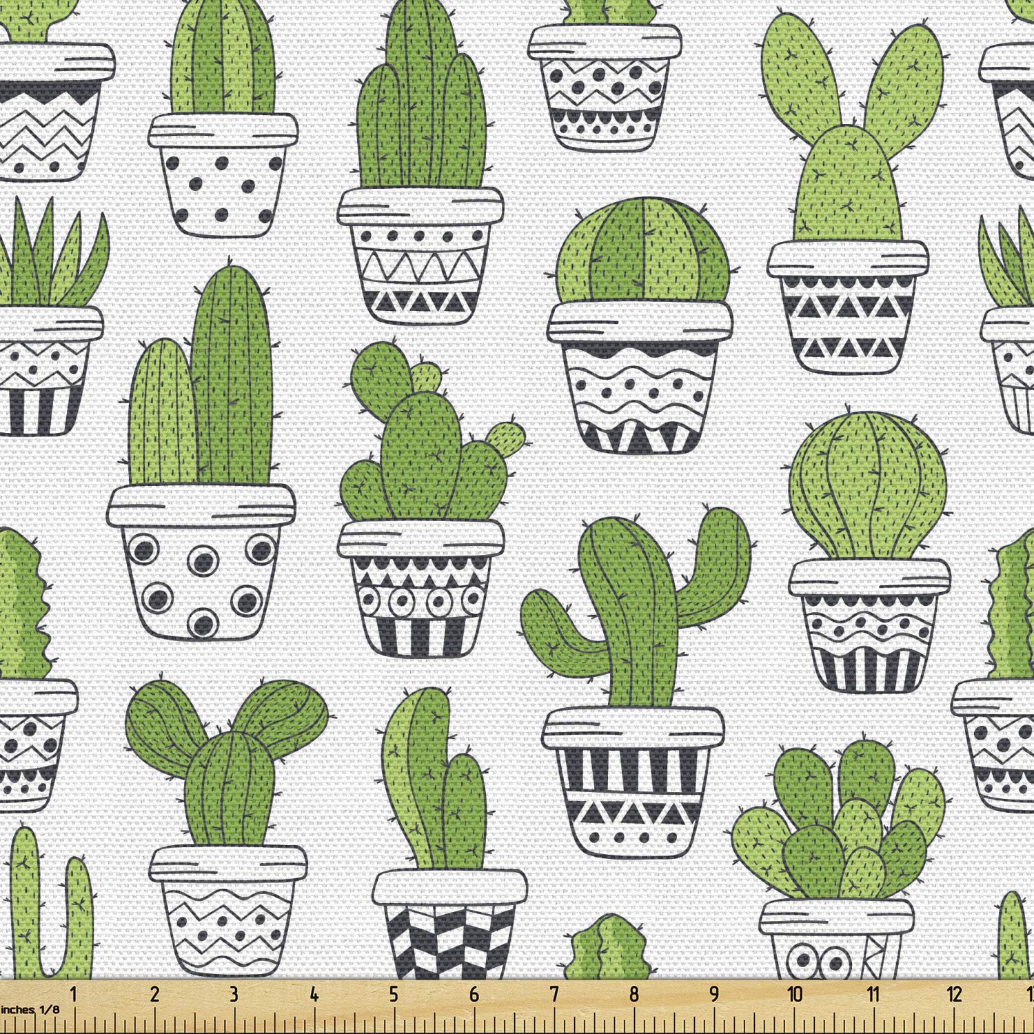 Ambesonne Cactus Print Fabric by The Yard - Succulent & Spiky Cacti Doodle Pattern with Pots, Exotic Houseplant Design for Upholstery, Curtains, Pillows & Home Decor (10 Yards, Grey Apple) - Perfect for DIY Projects, Living Room & Bedroom Accents