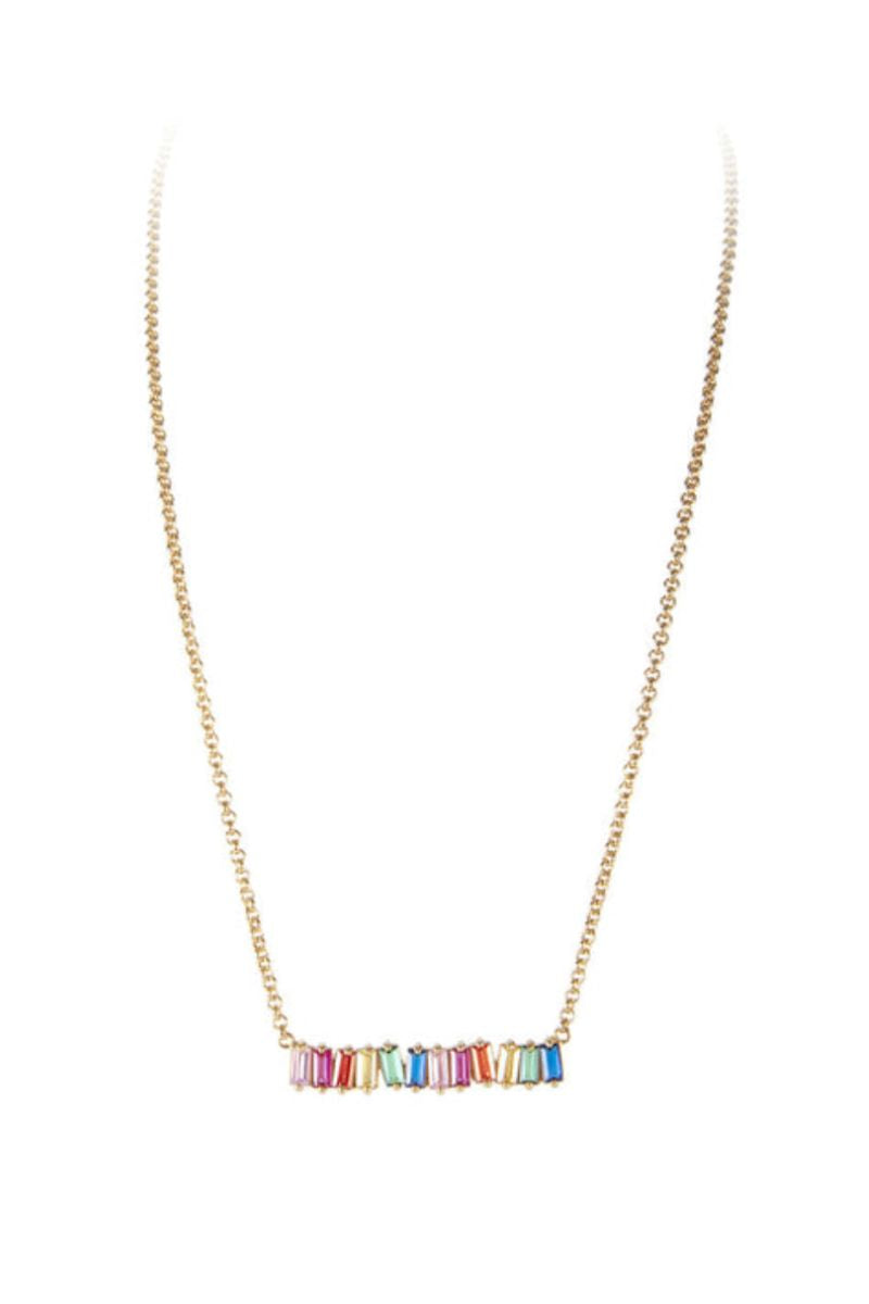 Fairley Rainbow Baguette Cluster Necklace - Elegant Multicolor Gemstone Jewelry for Women | Perfect for Parties, Weddings & Special Occasions