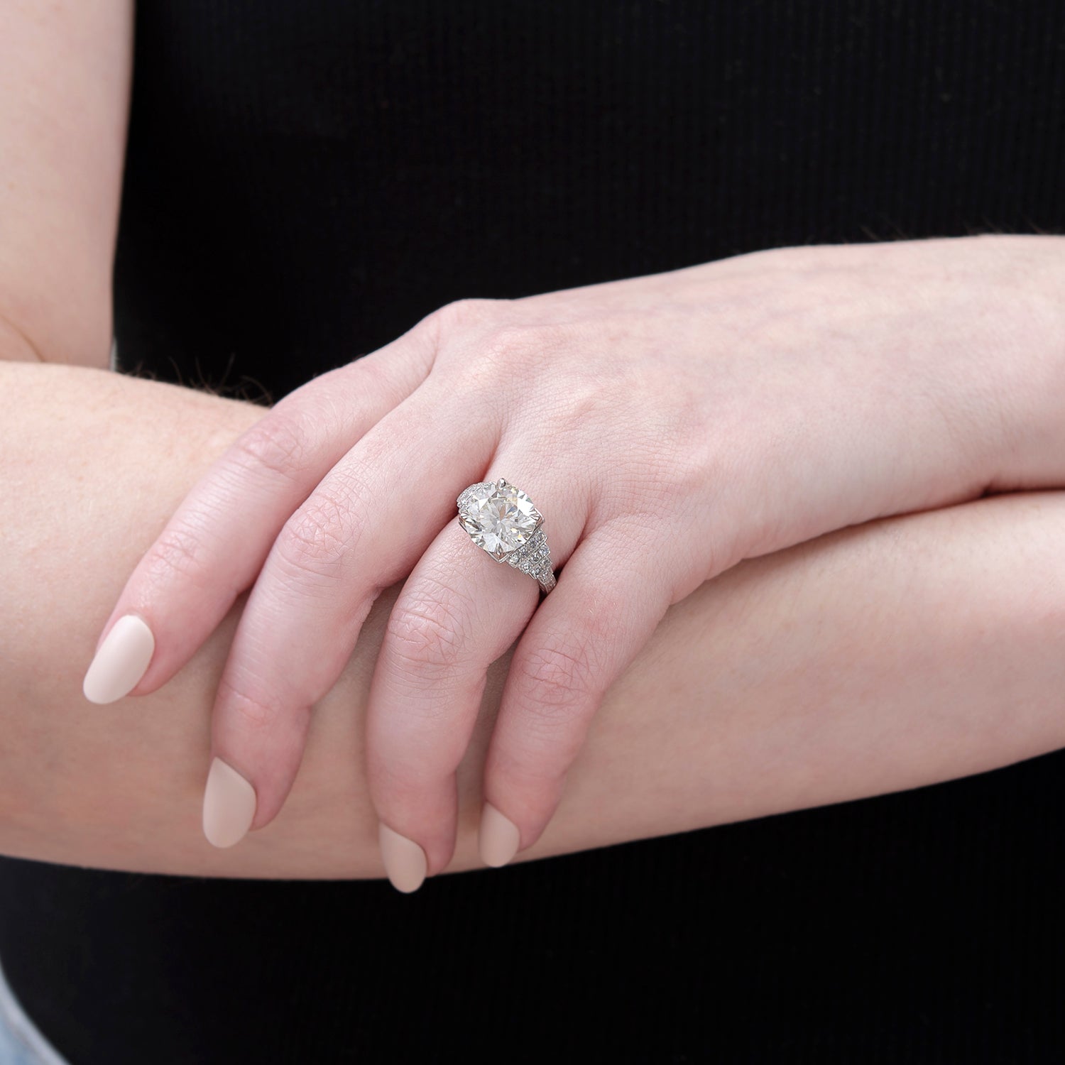 Art Deco Platinum Diamond Engagement Ring 5.09ct Center Stone - Vintage Wedding Ring for Her, Anniversary Gift, Luxury Bridal Jewelry - Perfect for Proposals, Weddings & Special Occasions
