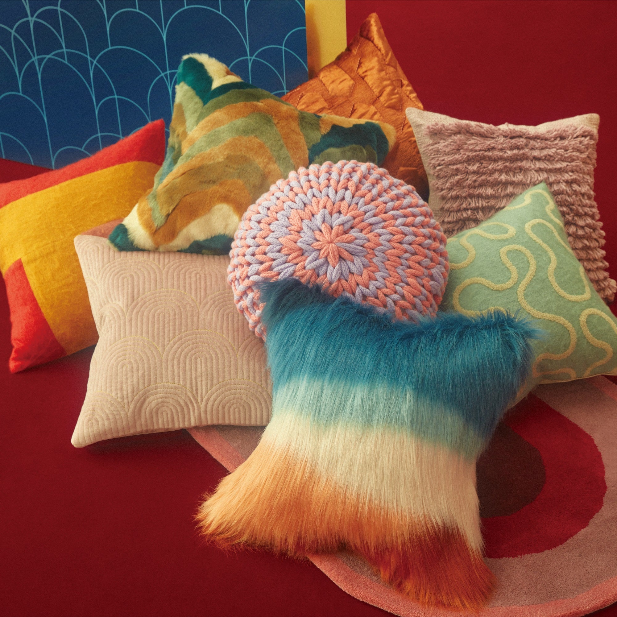 Soft Mohair-Like Cushion Cover 18x18 Inches - Blue and White Stripe Pattern - Perfect for Sofa, Bed, or Living Room Decor