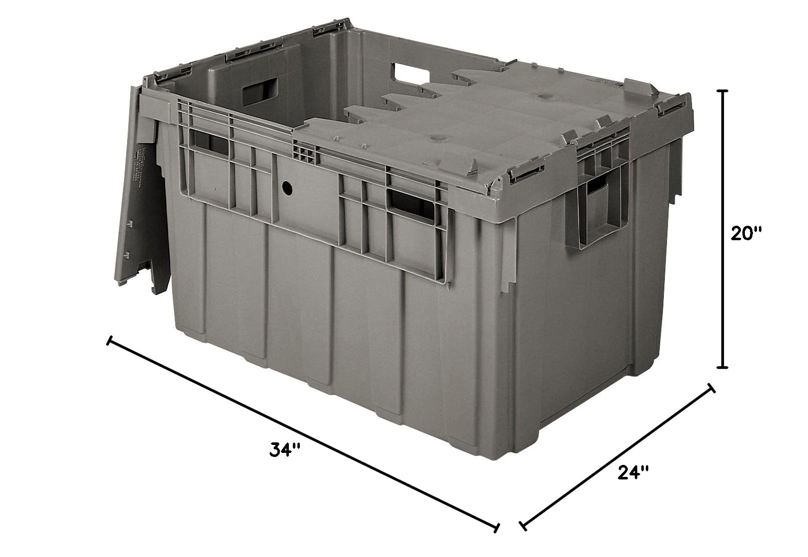 Buckhorn AS3424201201000 50 Gallon Heavy Duty Plastic Storage Tote with Hinged Lid - 34x24x20 Inches, Gray - Industrial Container for Warehouse, Garage & Commercial Storage