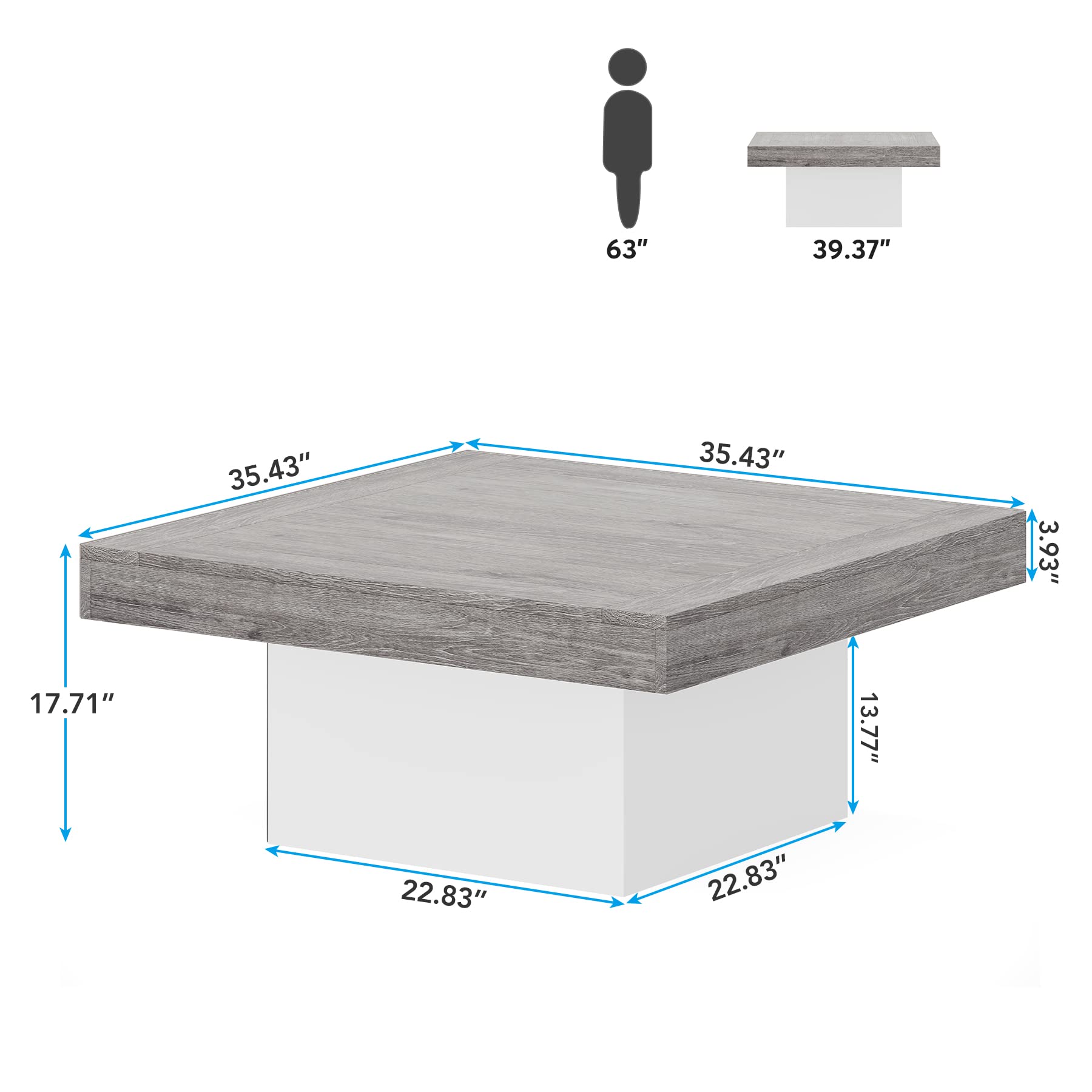 Tribesigns Modern Square LED Coffee Table with Storage - Engineered Wood Living Room Furniture in Grey & White - Perfect for Small Spaces, Apartments & Home Decor