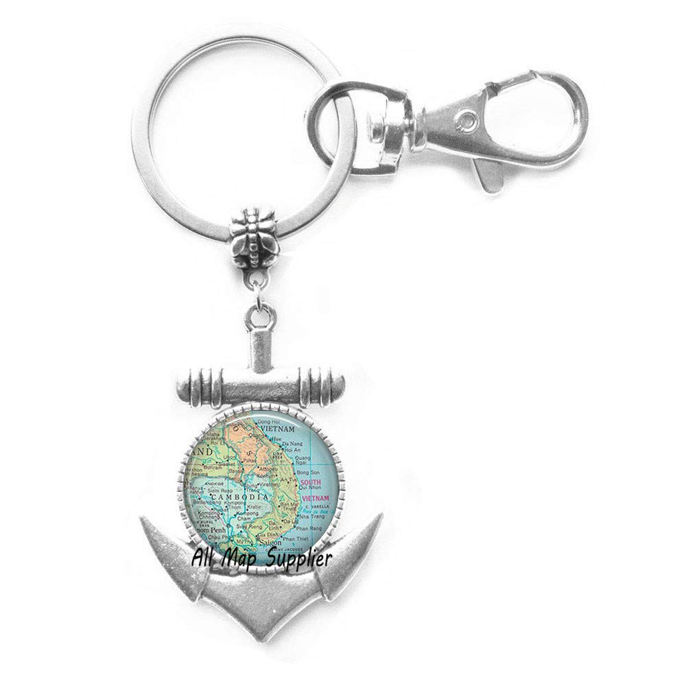 Cambodia & Vietnam Map Anchor Keychain - Travel Souvenir Gift