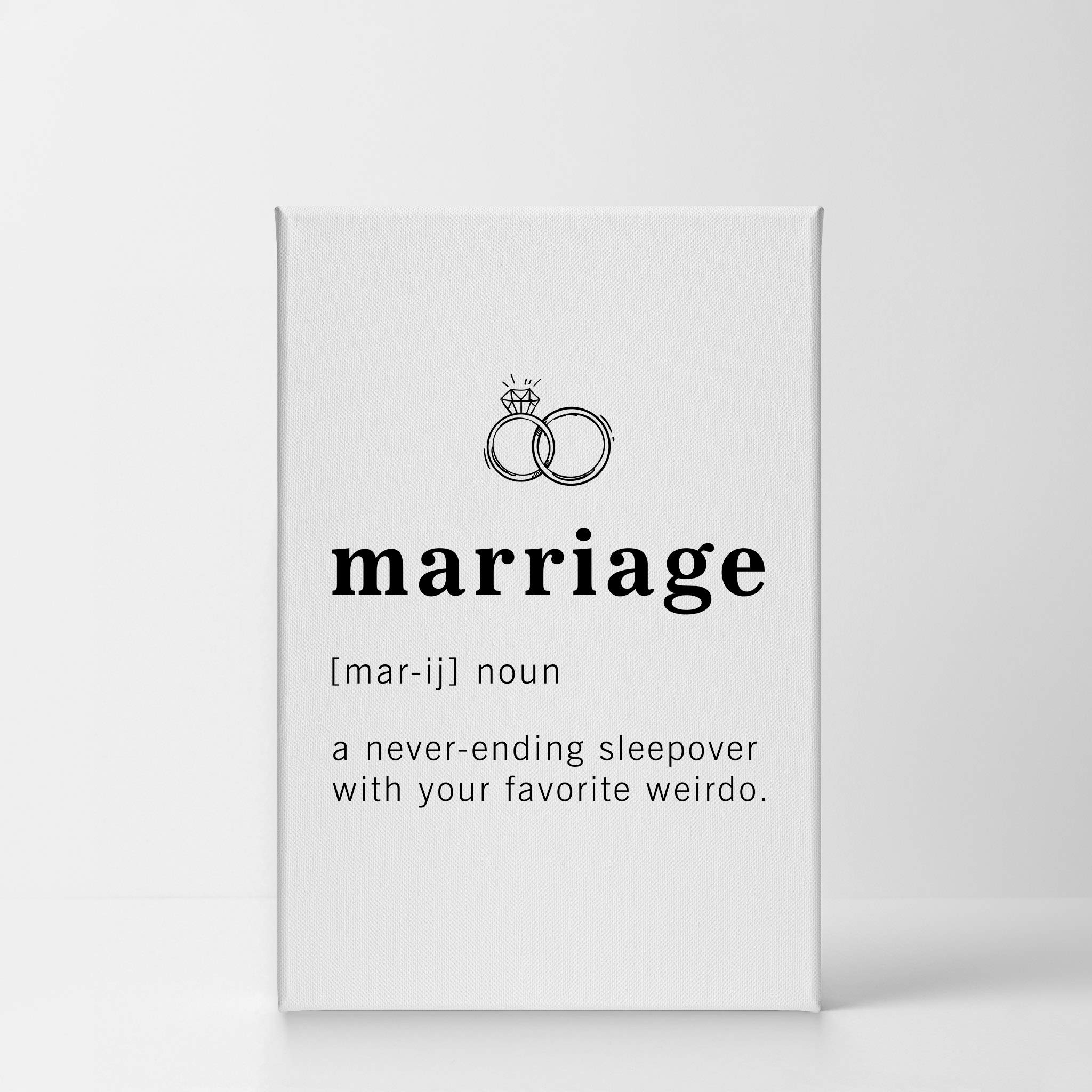 Funny Noun Dictionary Definition of Marriage Canvas Print - Inspirational Quote Wall Art for Office, Living Room, Bedroom & Bathroom - Ready to Hang Home Decor (36x24, Made in USA) - Perfect Gift for Couples & Newlyweds