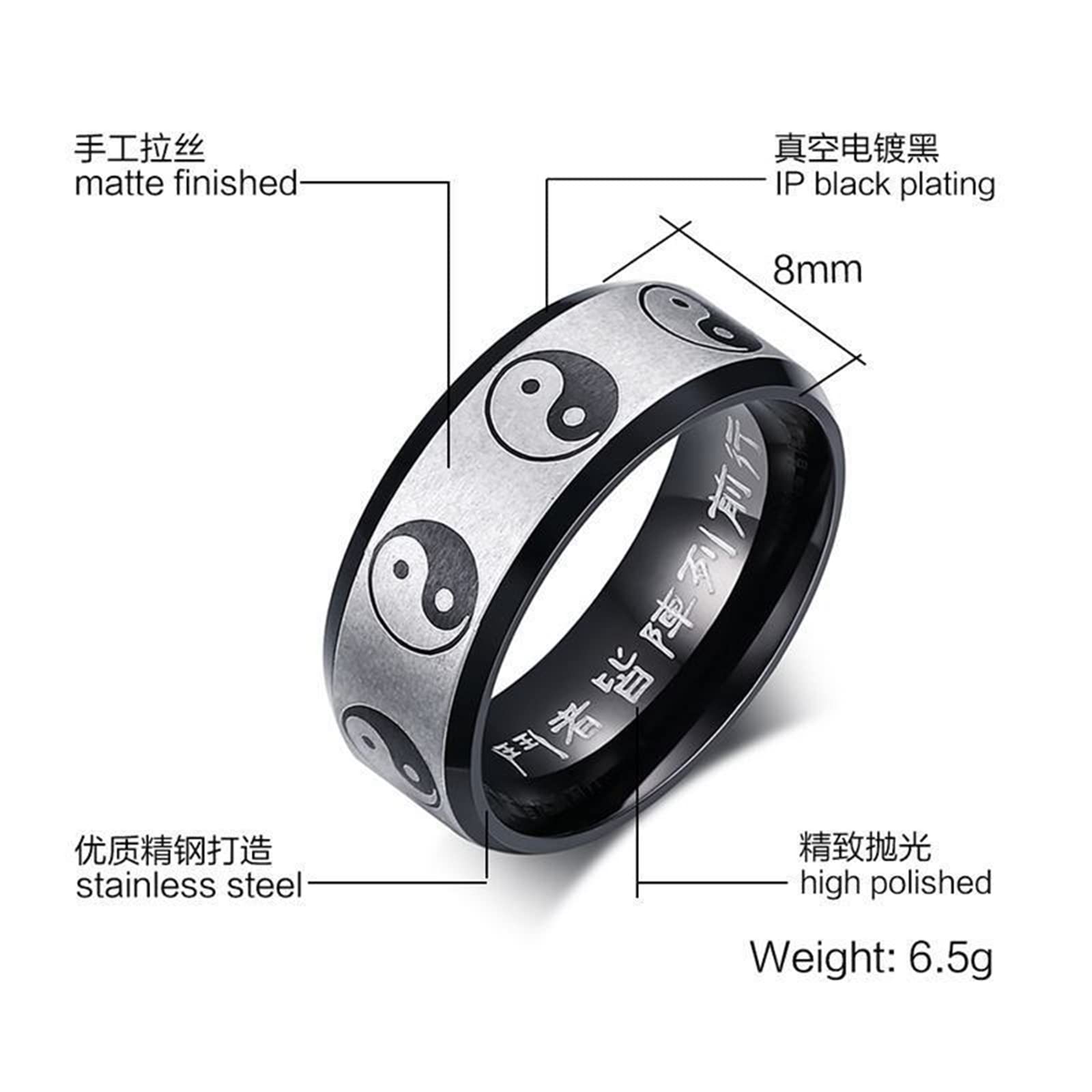 Vintage Tai Chi Yin Yang Stainless Steel Rings for Men - Black Steel Gay Engagement, Wedding & Anniversary Bands - Perfect for Couples, Spiritual Gifts & Unique Jewelry Collections