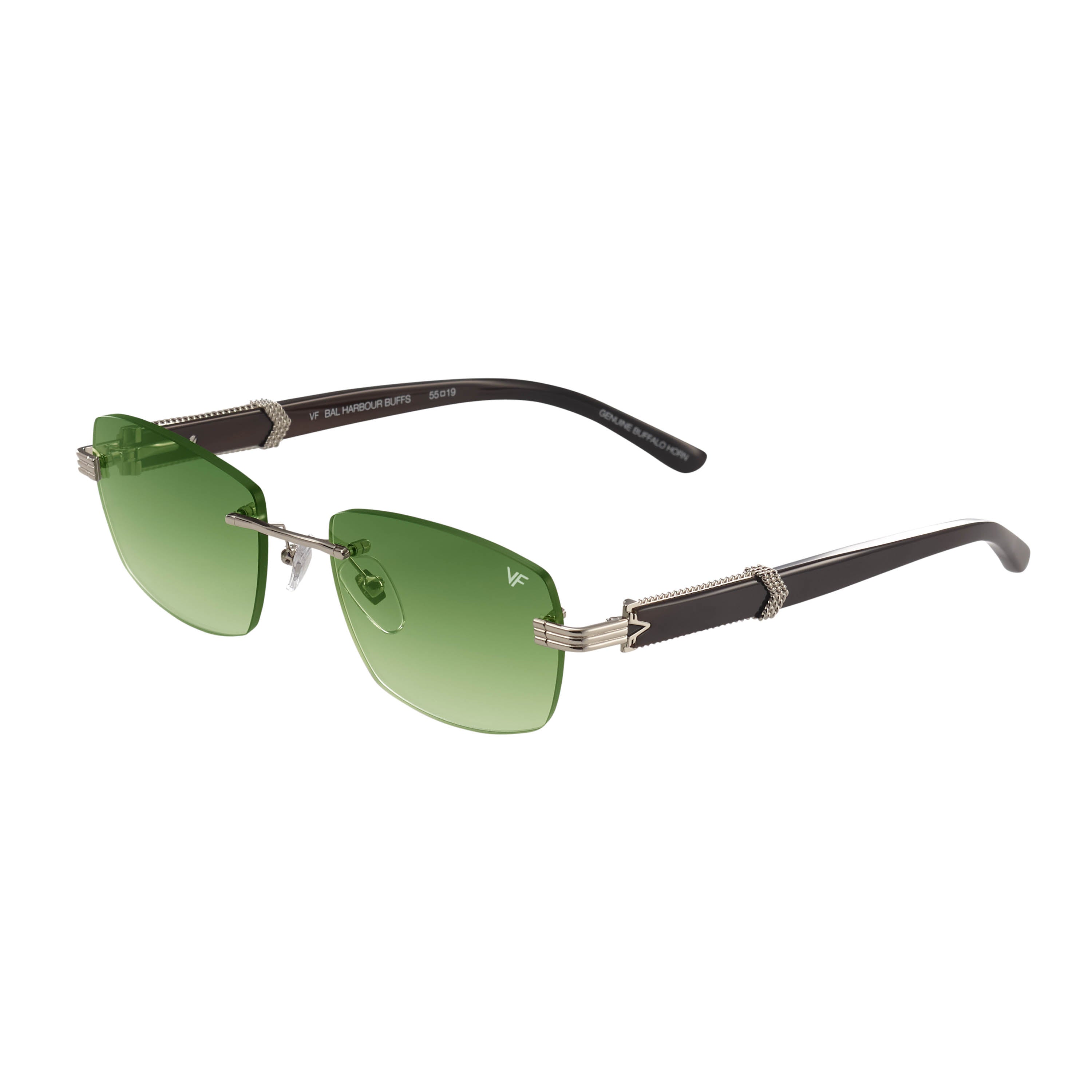 Bal Harbour Buffs Rimless Black Buffalo Horn 24KT White Gold Sunglasses - Luxury UV Protection for Beach, Driving & Outdoor Activities
