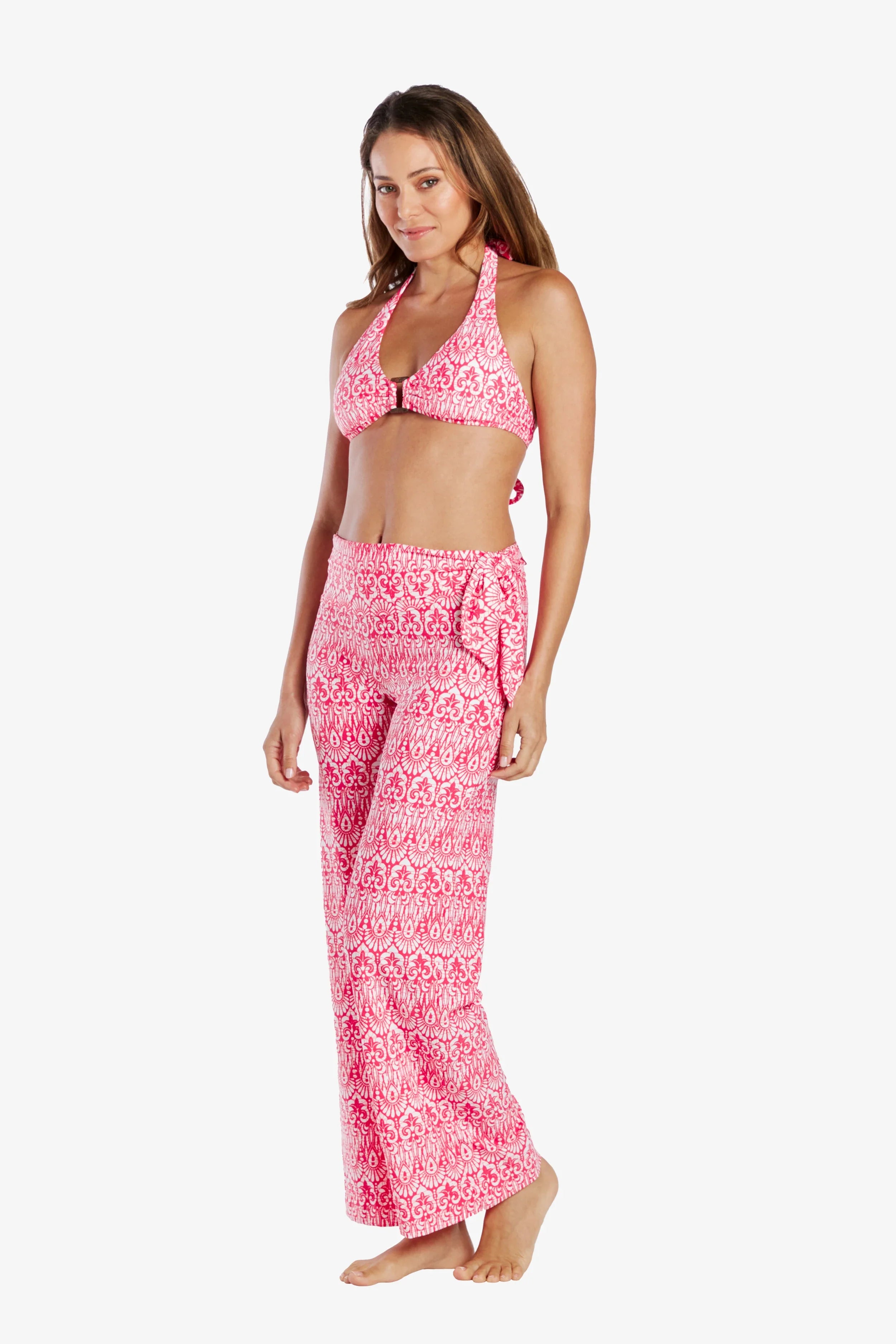 Relaxed Side Tie UPF 50+ Pants - Island Batik Pink | Beach Cover-Up, Yoga & Summer Casual Wear