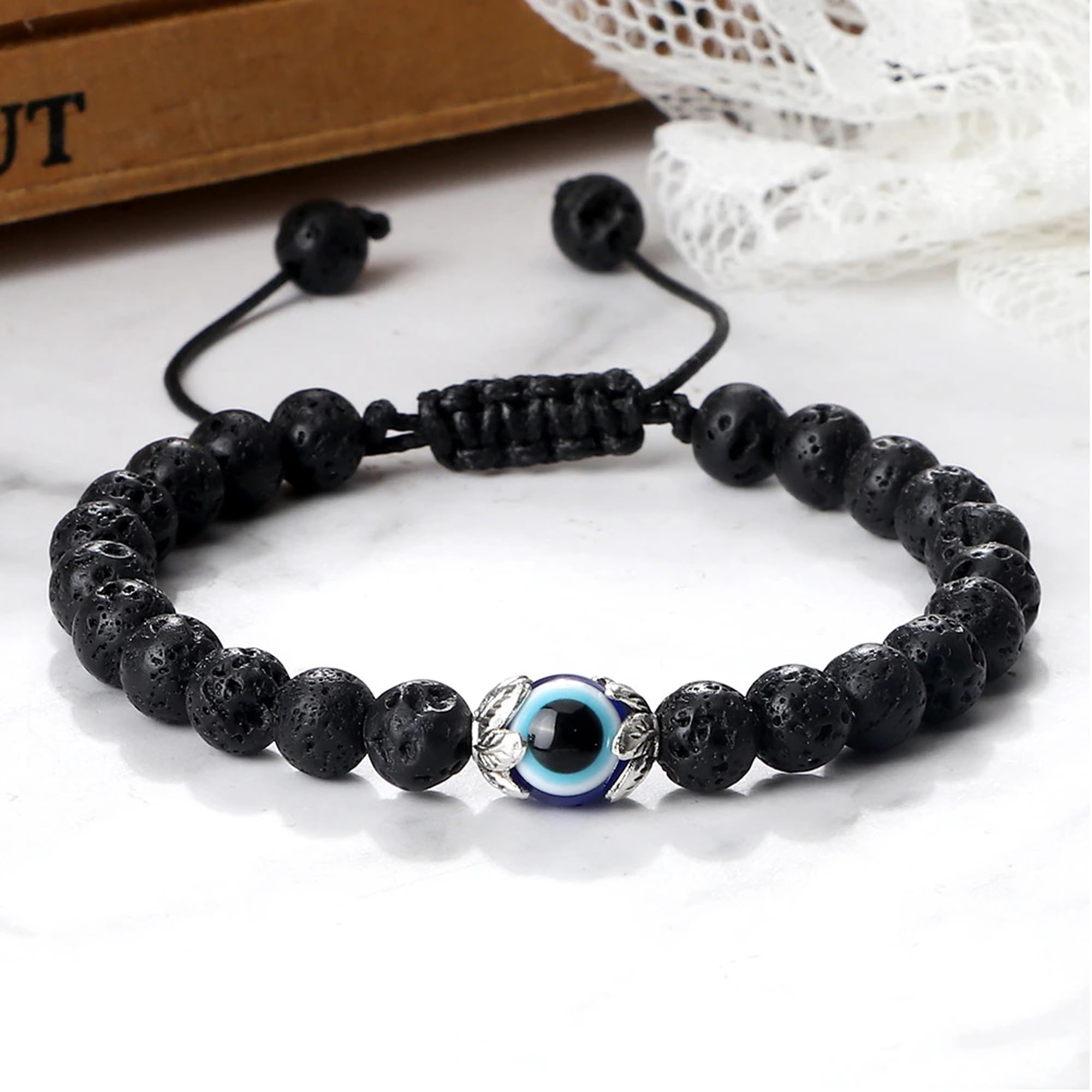 Stylish Adjustable Lava Stone Evil Eye Bracelet for Women & Men - Black Beaded Fashion Jewelry Gift for Her, Him, Girls & Boys - Perfect for Everyday Wear, Spiritual Protection & Thoughtful Gifting