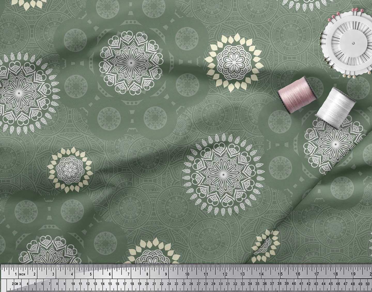 Soimoi Moss Georgette Brown Fabric by The Yard - 42 Inch Wide Bohemian Ethnic Printed Textile for Dresses, Scarves & Home Decor - Mandala Artistic Fusion Fabric for DIY Projects & Unique Creations