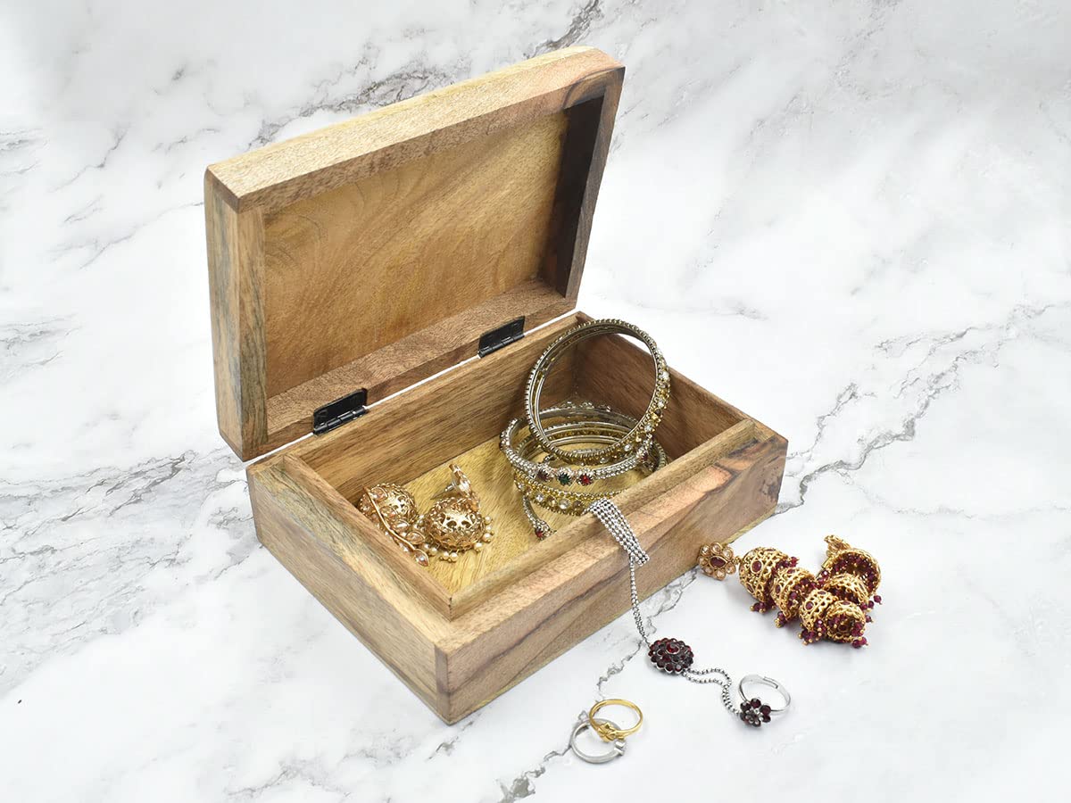 Handmade Wooden Jewelry Box with Heart & Floral Carving - Keepsake Storage Organizer for Women & Girls - Perfect for Rings, Necklaces & Earrings - Gift for Birthday, Anniversary & Valentines Day