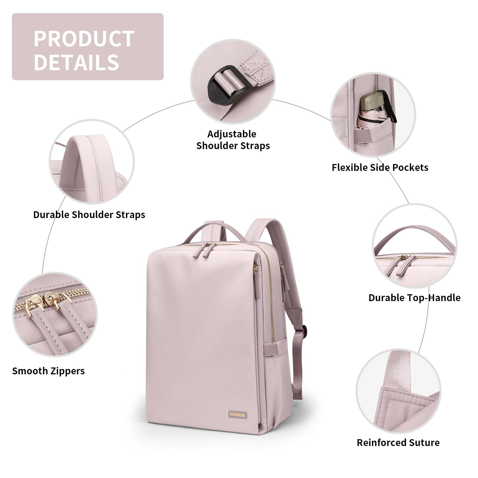Stylish Women's Laptop Backpack Airline Approved - 15.6 Inch Notebook Backpack for Work, College & Travel - Multi-Functional Casual Daypack (Pinkish Grey) | Perfect for Business Trips, Campus Life & Daily Commute