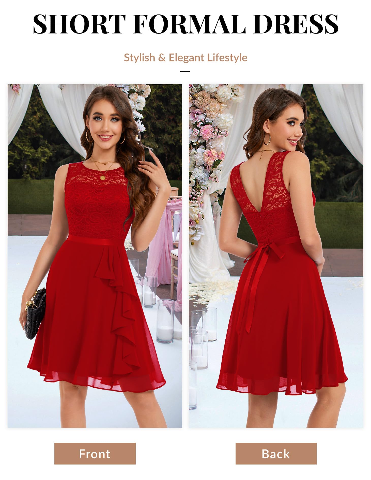 BeryLove Women's Cocktail Dress for Prom, Wedding Guest & Bridesmaid - Sleeveless Lace Formal Dress with Ruffle Hem | Perfect for Evening Parties, Formal Events & Special Occasions