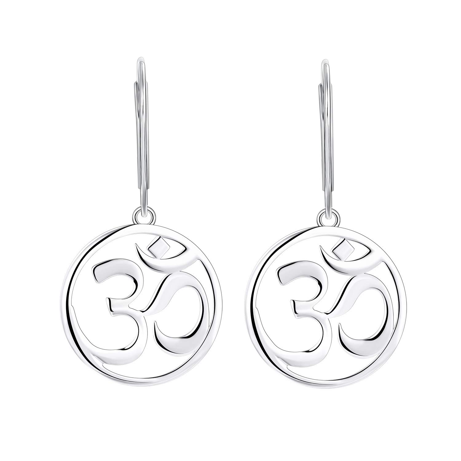 JO WISDOM 925 Sterling Silver OM Earrings - Leverback Drop Dangle Earrings for Women, Yoga & Meditation Jewelry, Spiritual Gift for Her