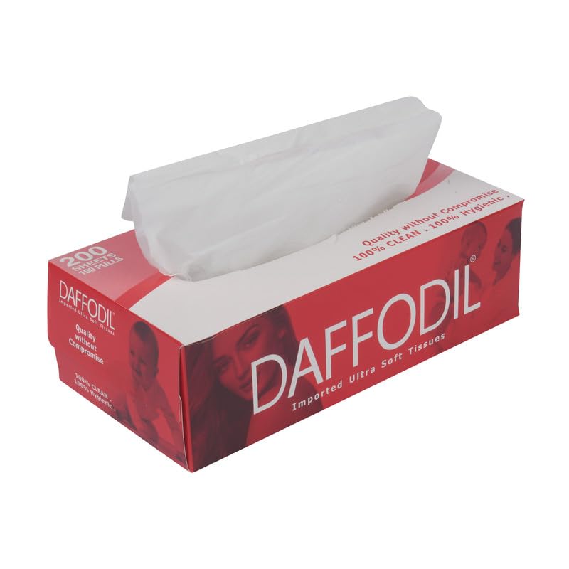 DAFFODIL 2-Ply Facial Tissues - 5 Boxes (100 Pulls Per Box, 200 Sheets) - Soft Car Tissue for Travel, Office & Home Use - Bulk Tissue Box for Cars, Desks & Handbags