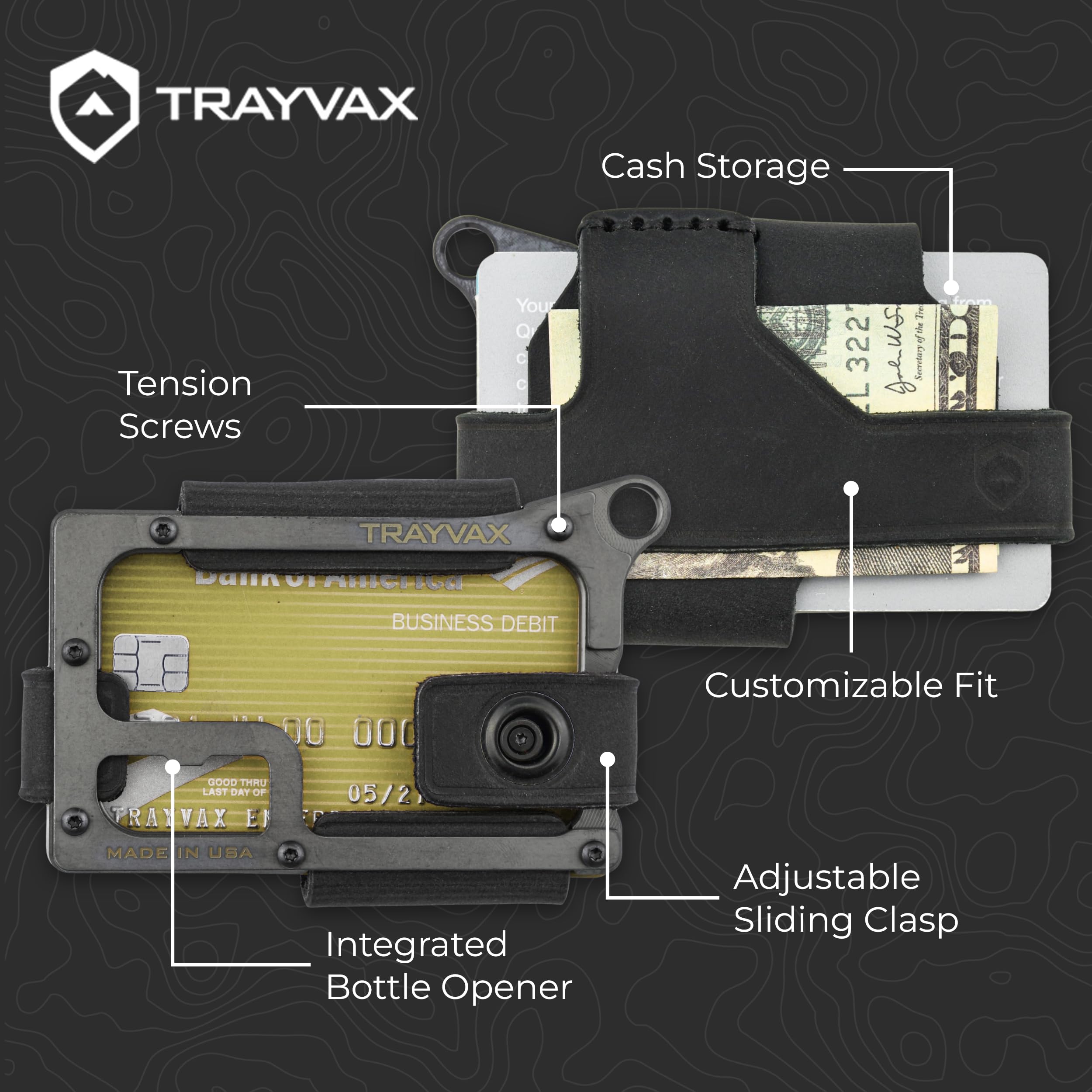Trayvax Contour RFID Blocking Front Pocket Wallet - Slim Minimalist Leather & Metal Credit Card Holder for Men & Women - Black Stealth - Perfect for Travel, Everyday Carry & Secure Storage
