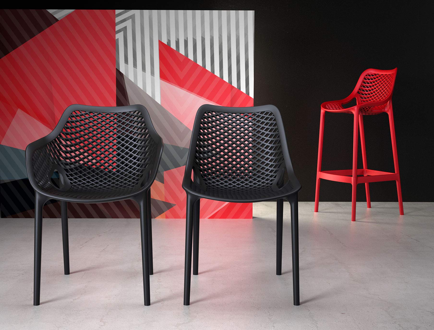 Red Compamia Air Patio Counter Stool Set of 2 - Modern Outdoor Bar Stools for Patio, Deck, Poolside & Backyard - Weather-Resistant & Comfortable Seating